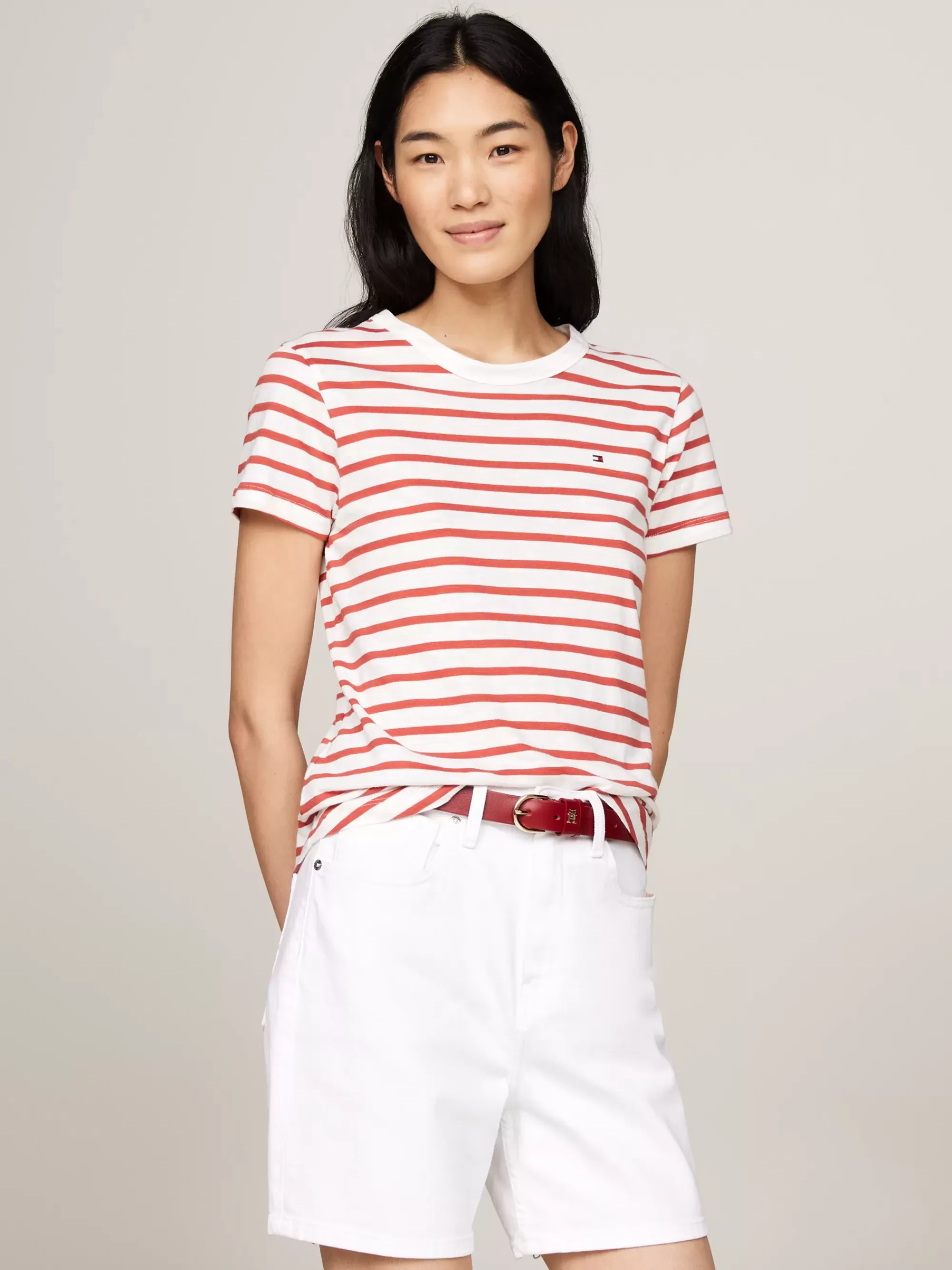 T-Shirts*Tommy Hilfiger 1985 Collection Slim Fit T-shirt Met Streep BRETON STP/ ECRU/ TERRA RED
