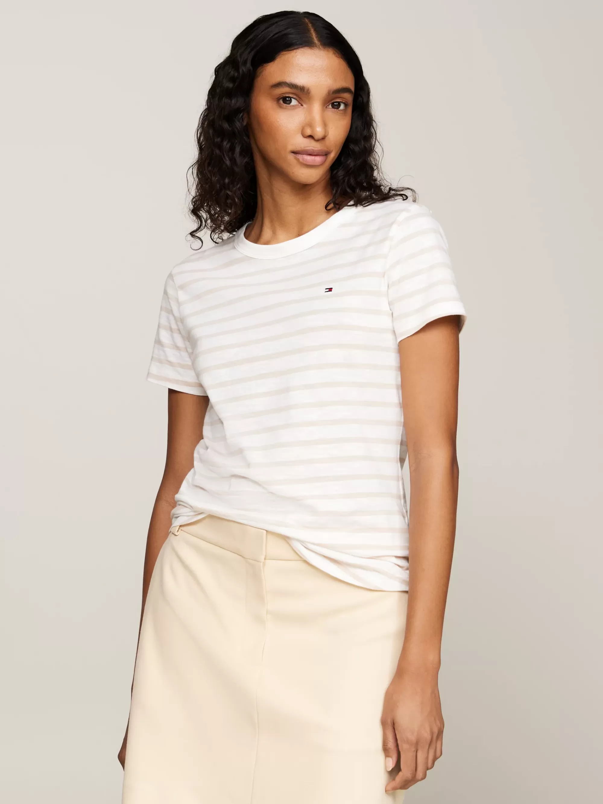 T-Shirts*Tommy Hilfiger 1985 Collection Slim Fit T-shirt Met Streep BRETON STP/ ECRU/ CLASSIC BEIGE