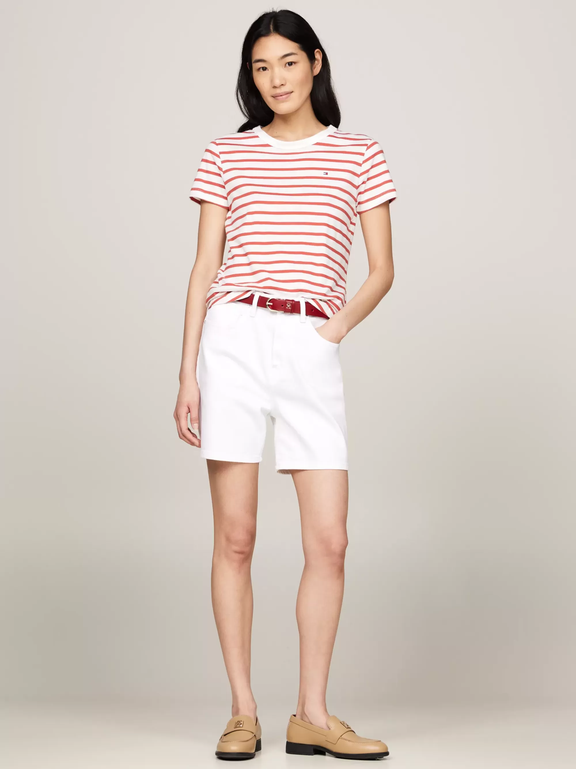 T-Shirts*Tommy Hilfiger 1985 Collection Slim Fit T-shirt Met Streep BRETON STP/ ECRU/ TERRA RED