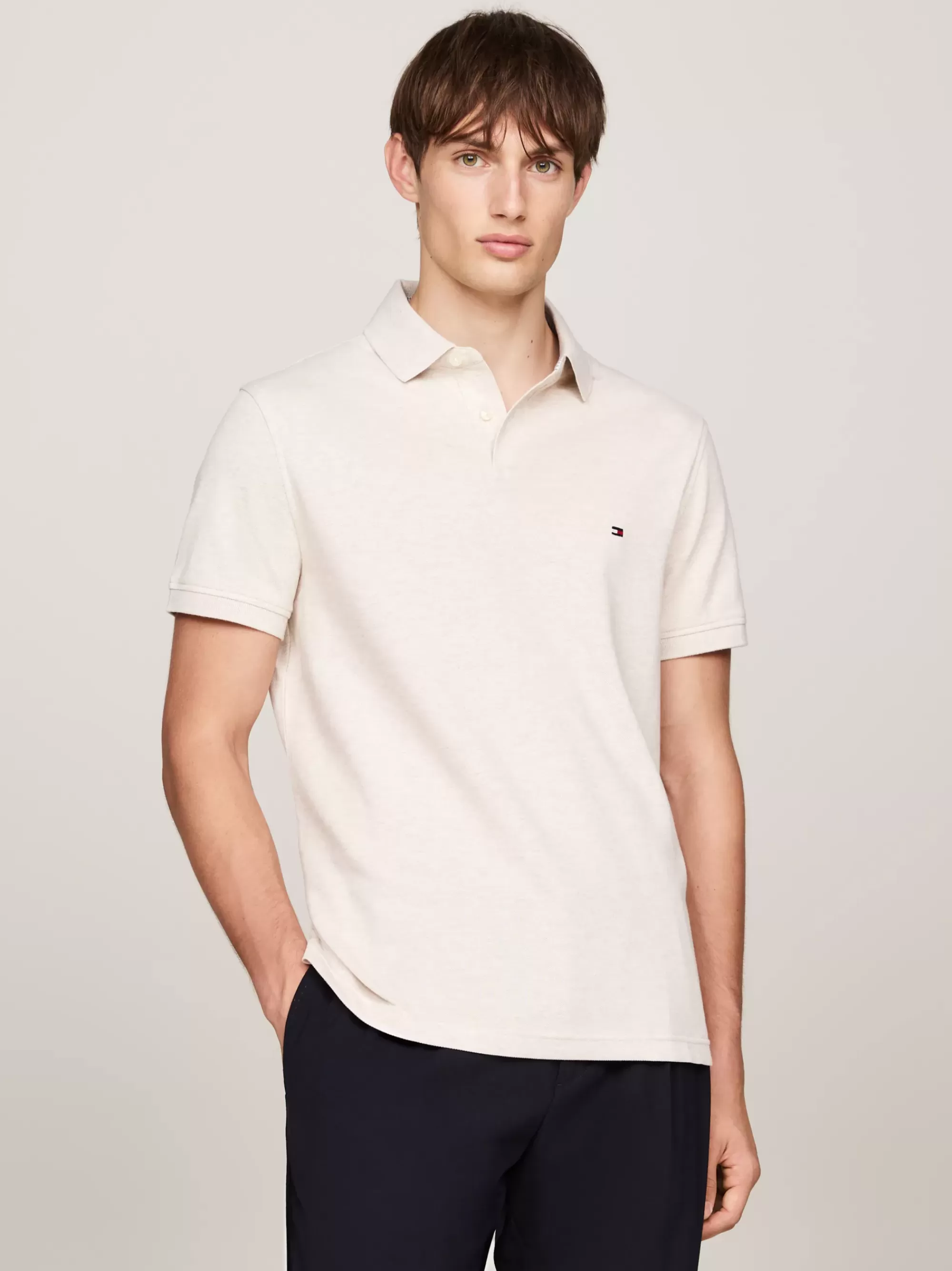 Polo's*Tommy Hilfiger 1985 Regular Fit Polo Met Geborduurde Vlag HEATHERED OATMILK
