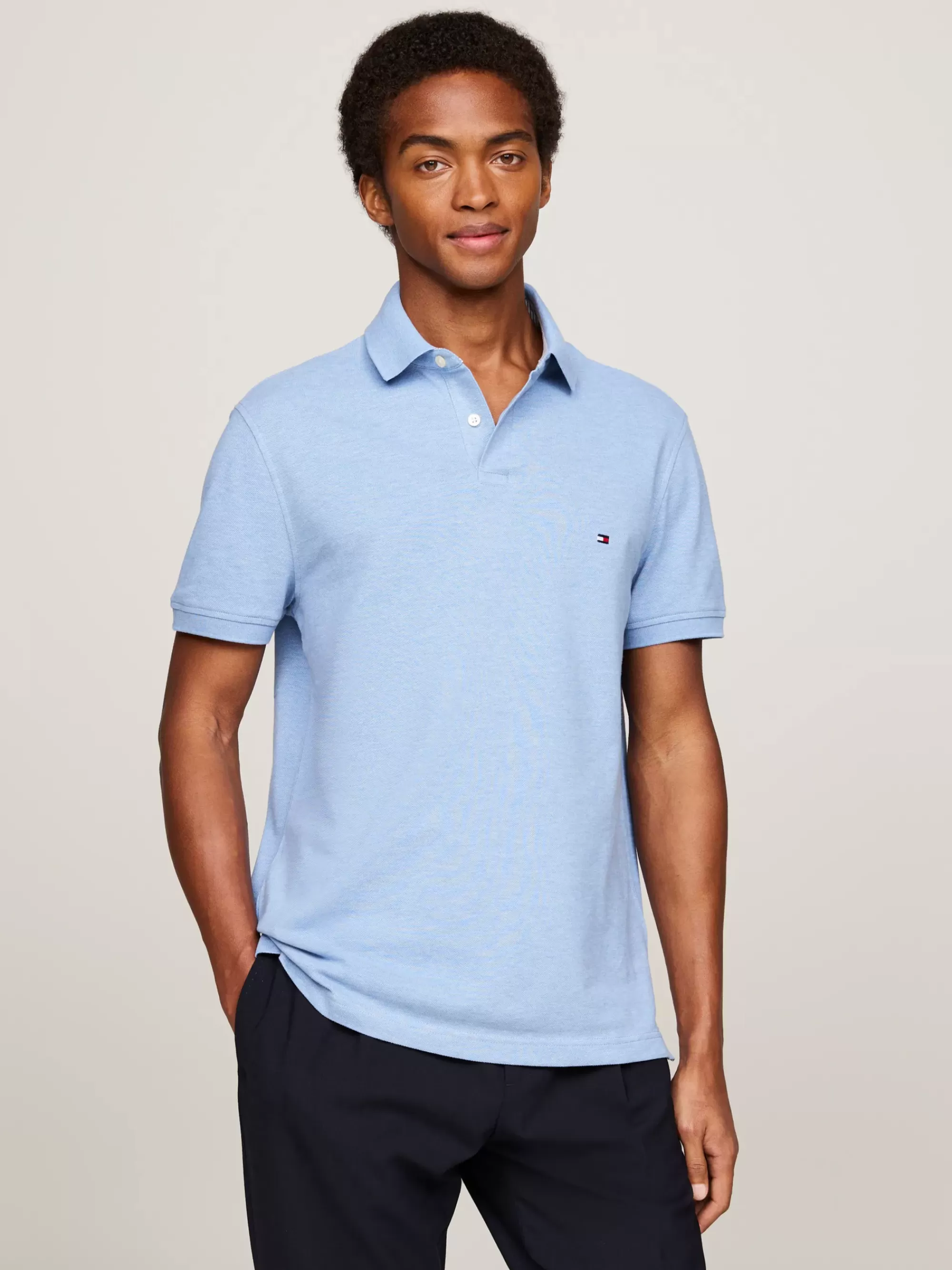 Polo's*Tommy Hilfiger 1985 Regular Fit Polo Met Geborduurde Vlag LIGHT BLUE HEATHER