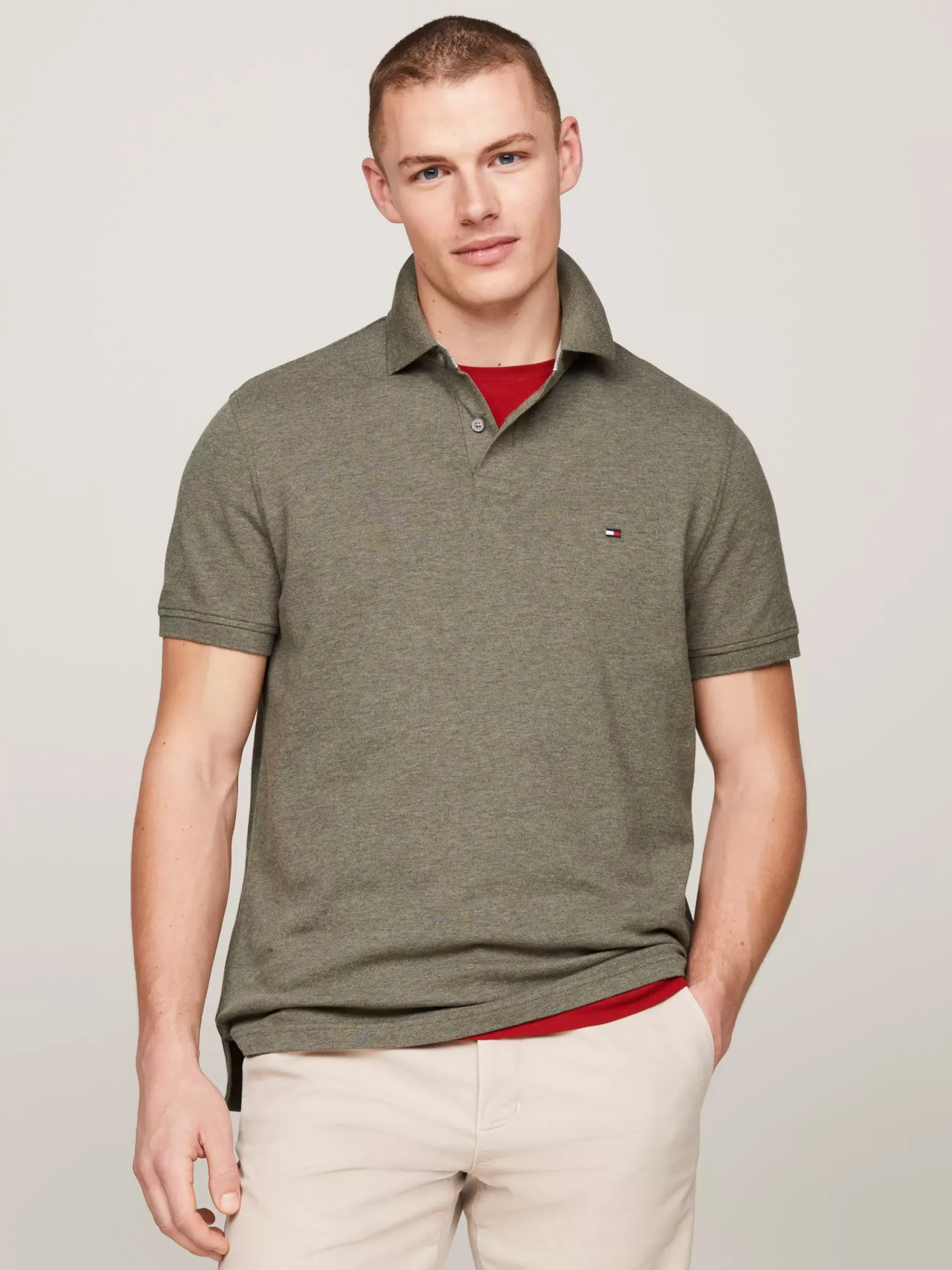 Polo's*Tommy Hilfiger 1985 Regular Fit Polo Met Geborduurde Vlag UTILITY OLIVE HEATHER