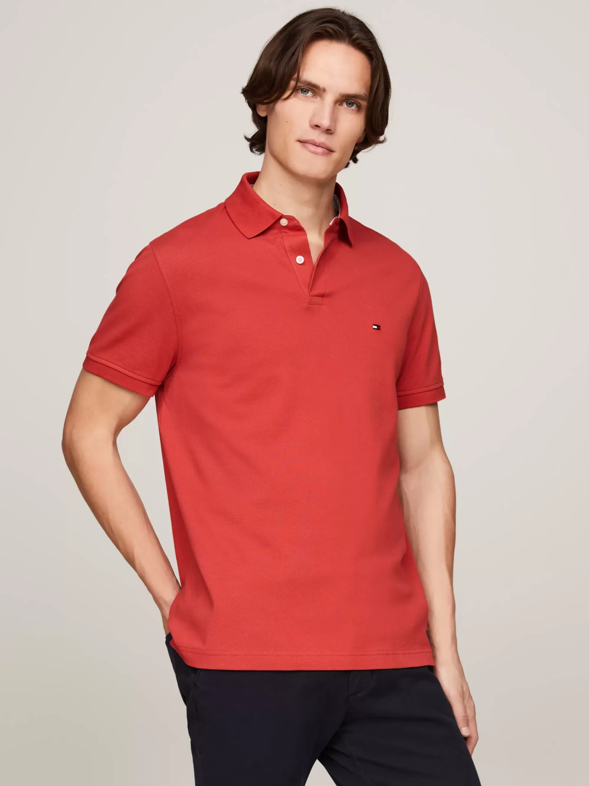 Polo's*Tommy Hilfiger 1985 Regular Fit Polo Met Geborduurde Vlag TERRA RED