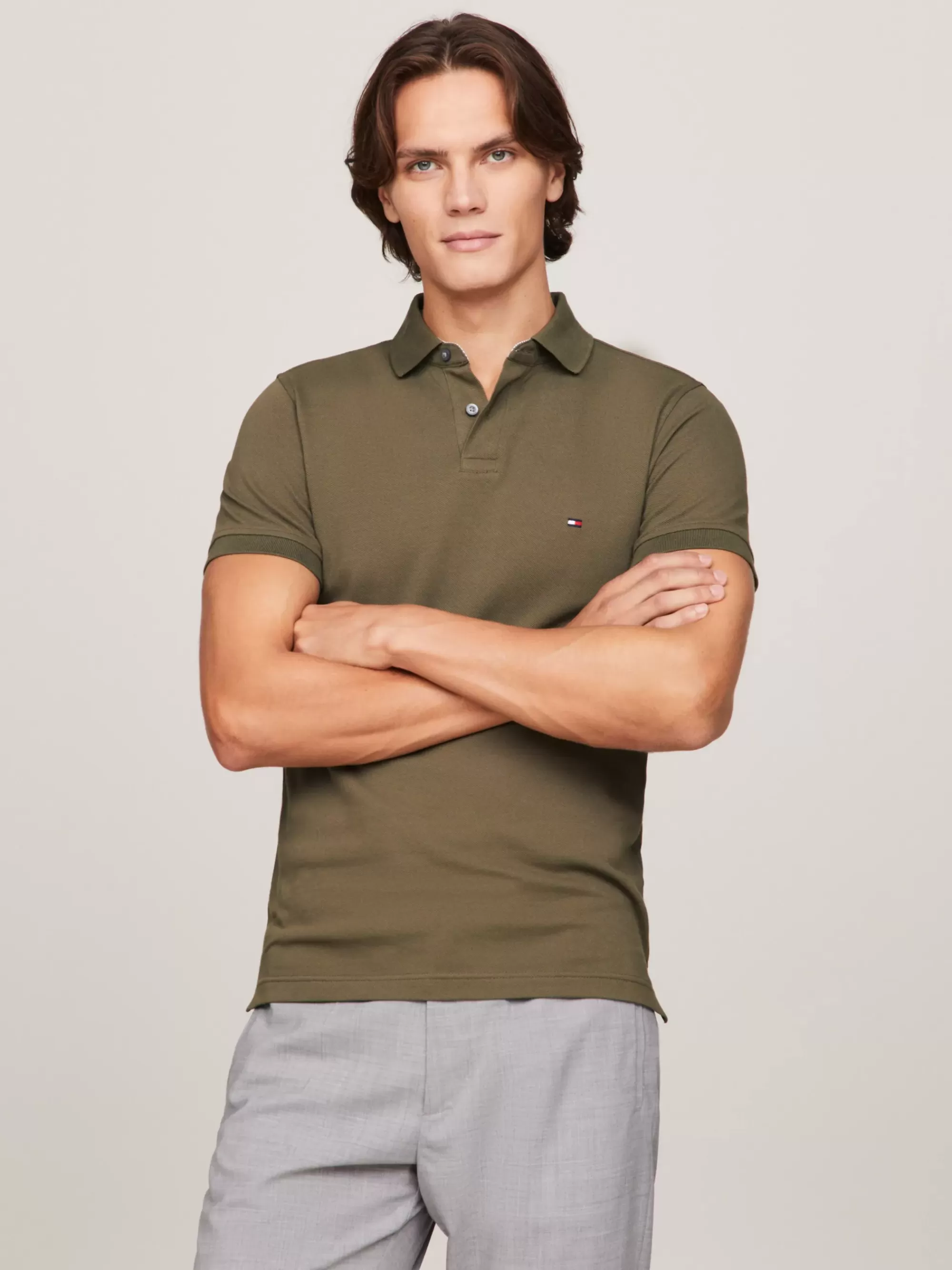 Polo's*Tommy Hilfiger 1985 Regular Fit Polo Met Geborduurde Vlag ARMY GREEN