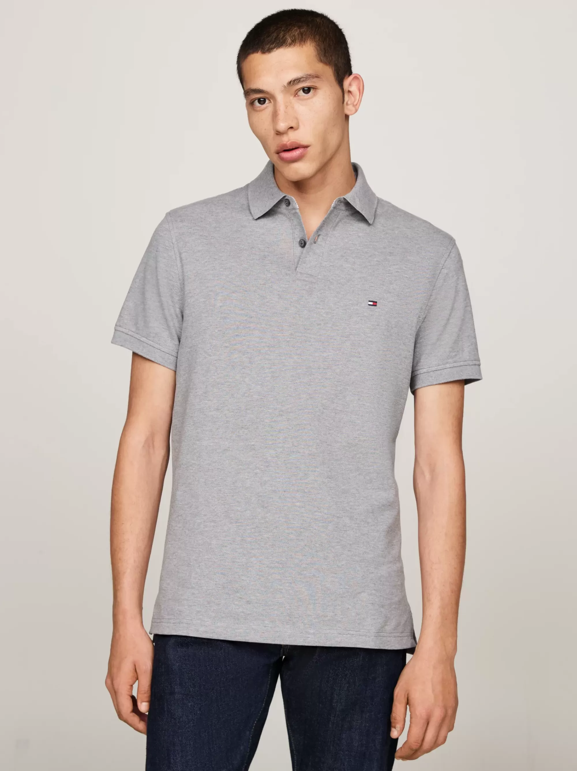 Polo's*Tommy Hilfiger 1985 Regular Fit Polo Met Geborduurde Vlag MEDIUM GREY HEATHER
