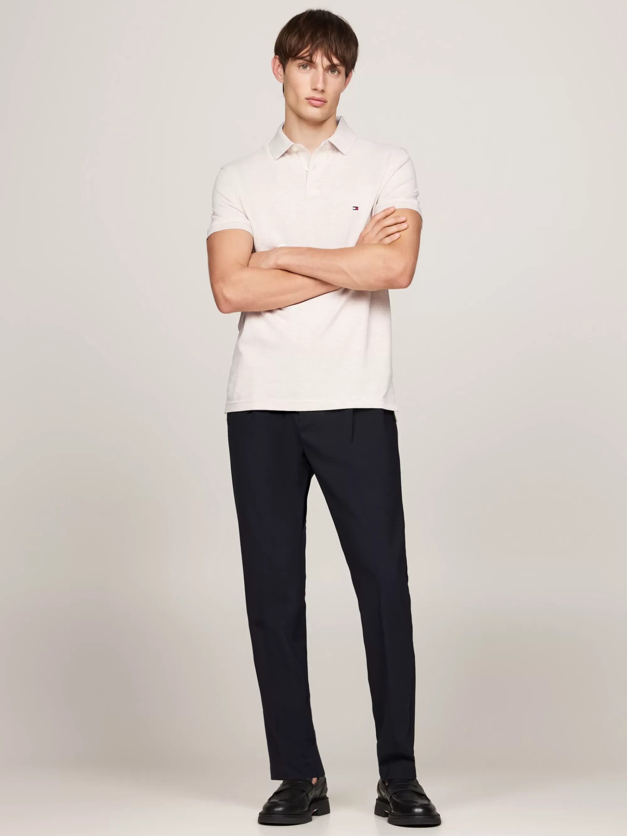 Polo's*Tommy Hilfiger 1985 Regular Fit Polo Met Geborduurde Vlag HEATHERED OATMILK
