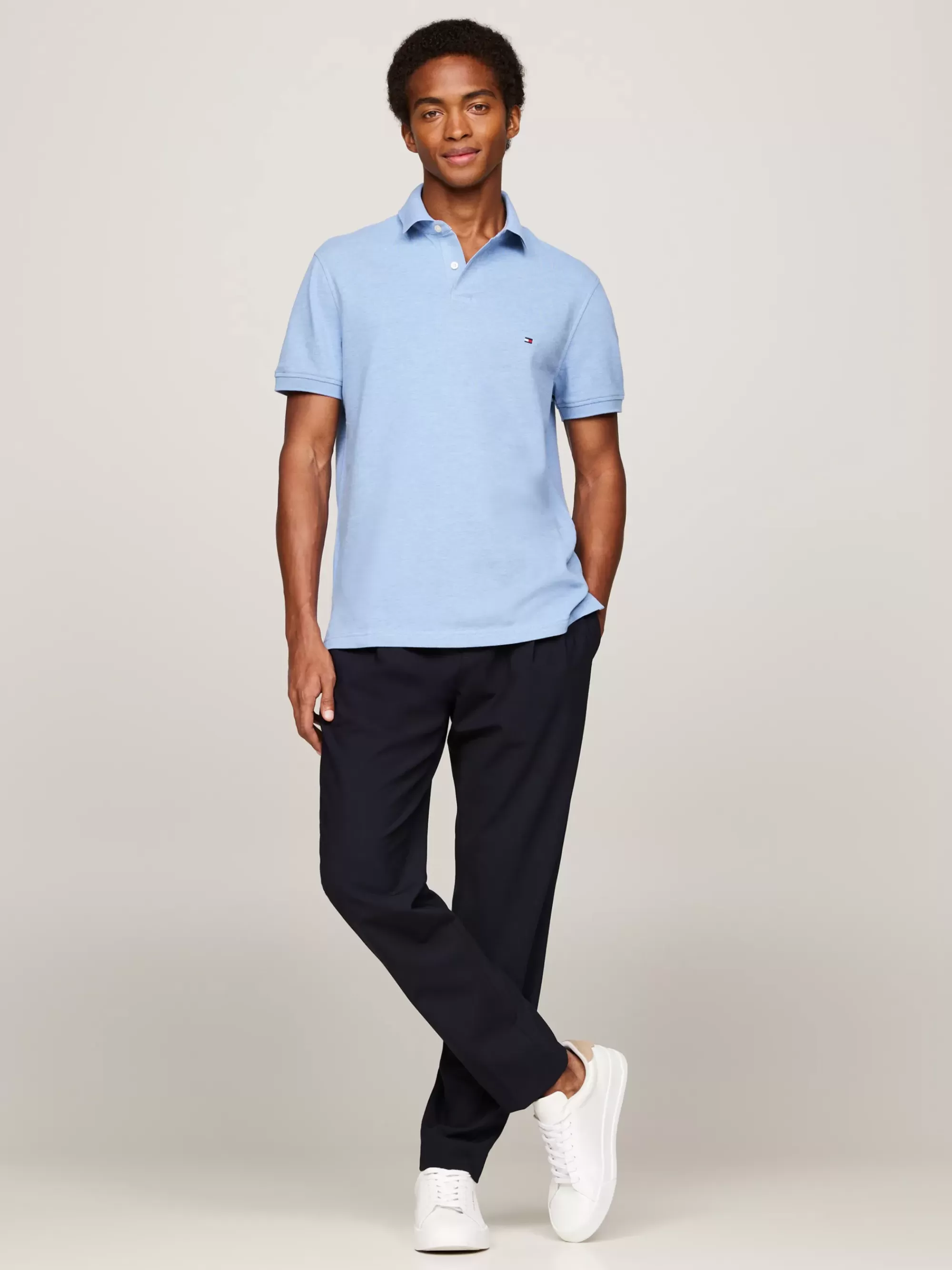 Polo's*Tommy Hilfiger 1985 Regular Fit Polo Met Geborduurde Vlag LIGHT BLUE HEATHER