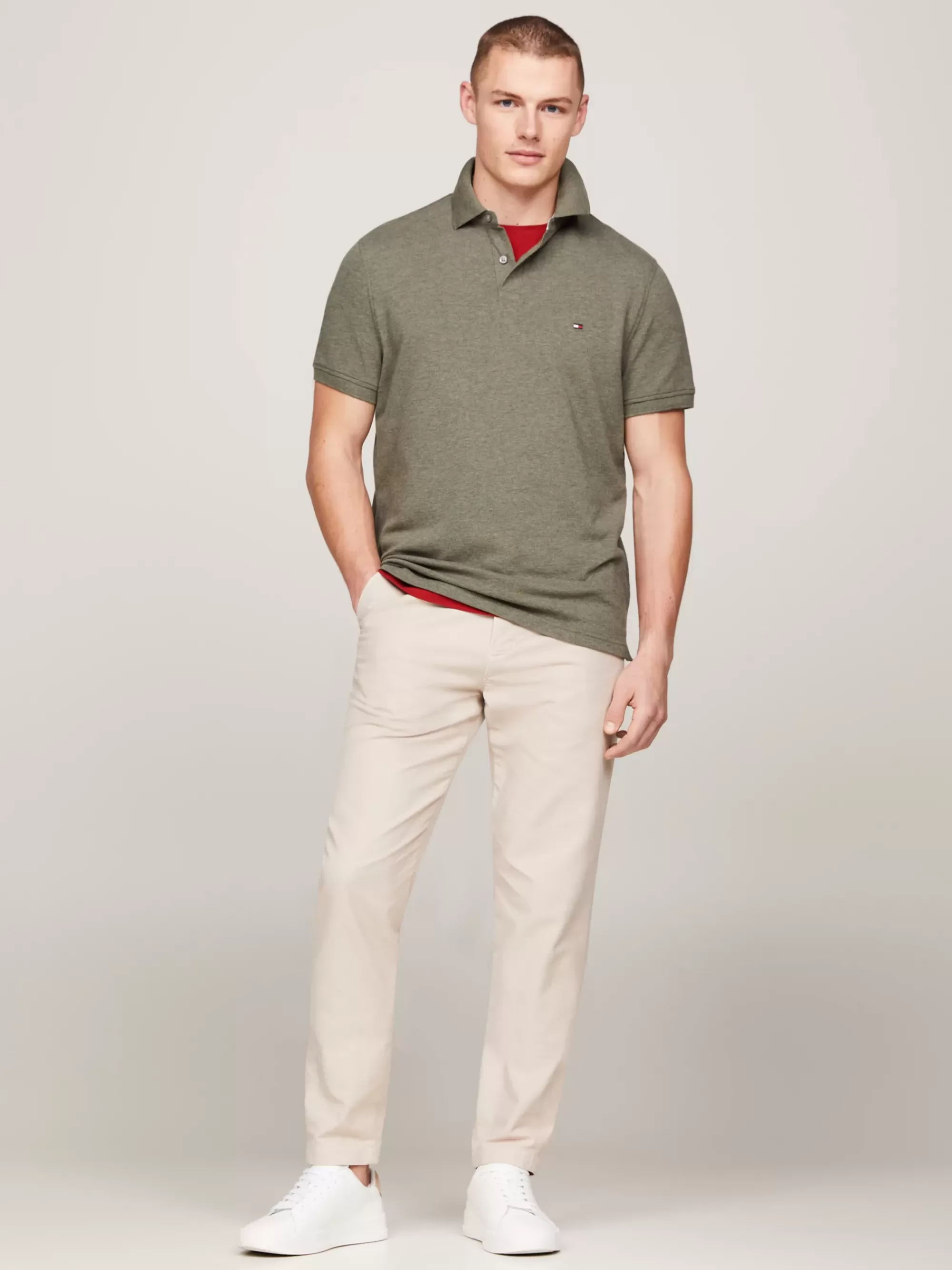 Polo's*Tommy Hilfiger 1985 Regular Fit Polo Met Geborduurde Vlag UTILITY OLIVE HEATHER