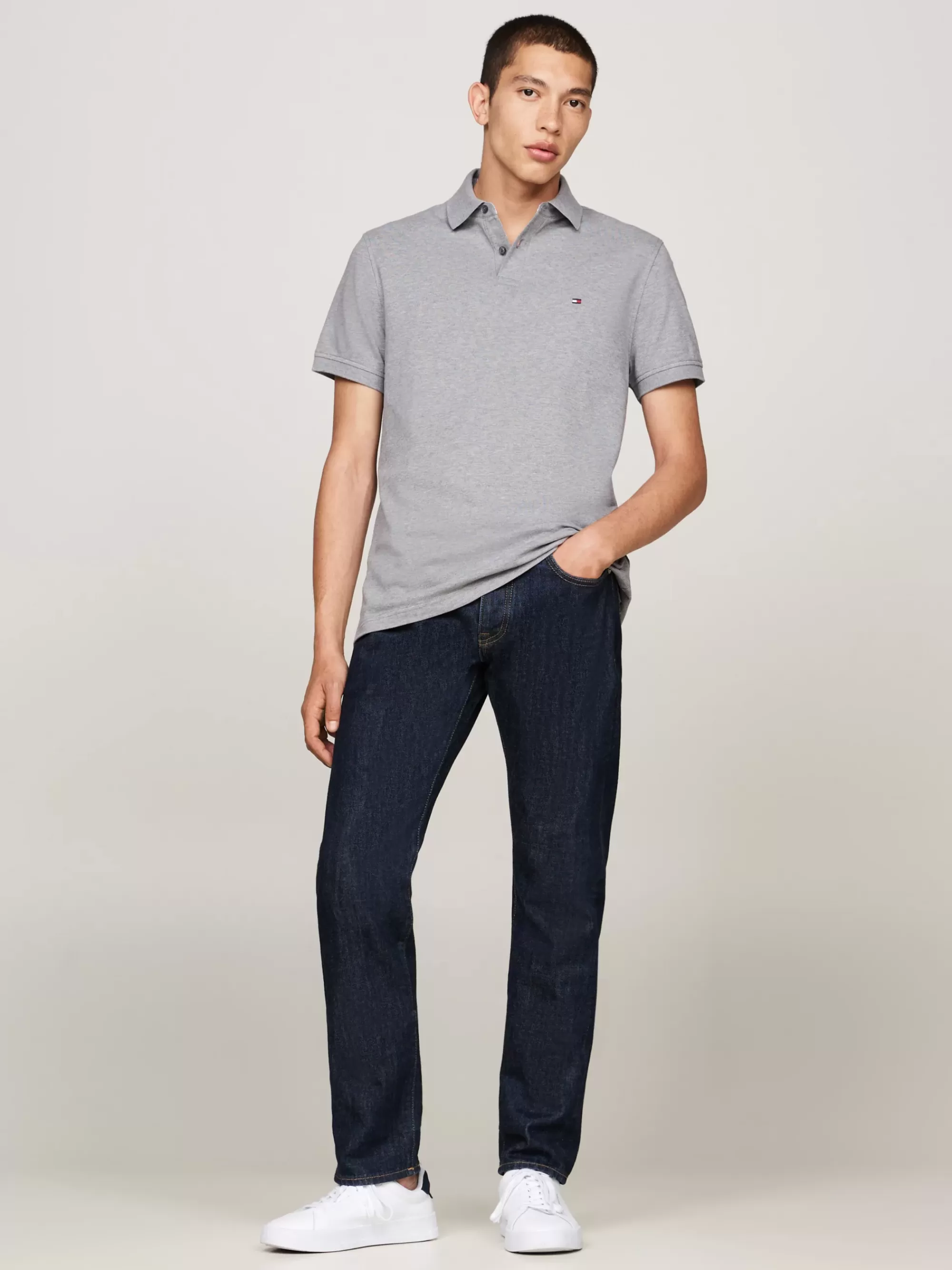 Polo's*Tommy Hilfiger 1985 Regular Fit Polo Met Geborduurde Vlag MEDIUM GREY HEATHER