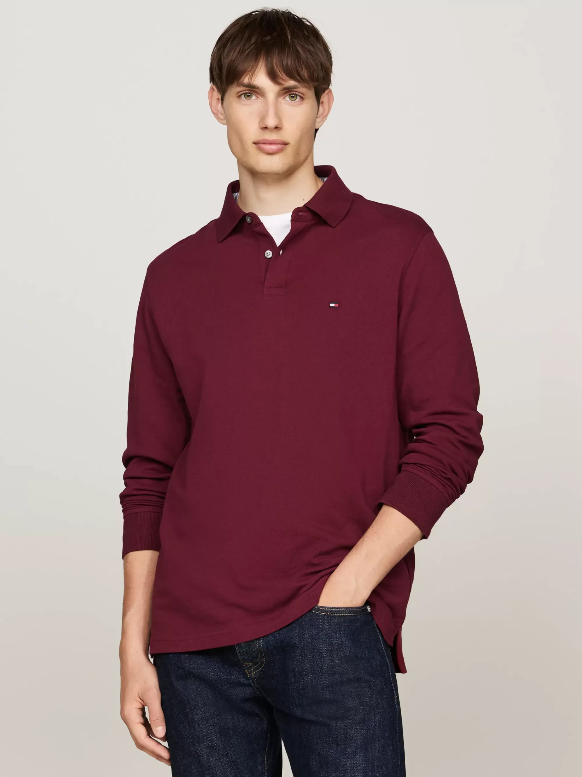 Polo's*Tommy Hilfiger 1985 Regular Fit Polo Met Lange Mouwen DEEP ROUGE
