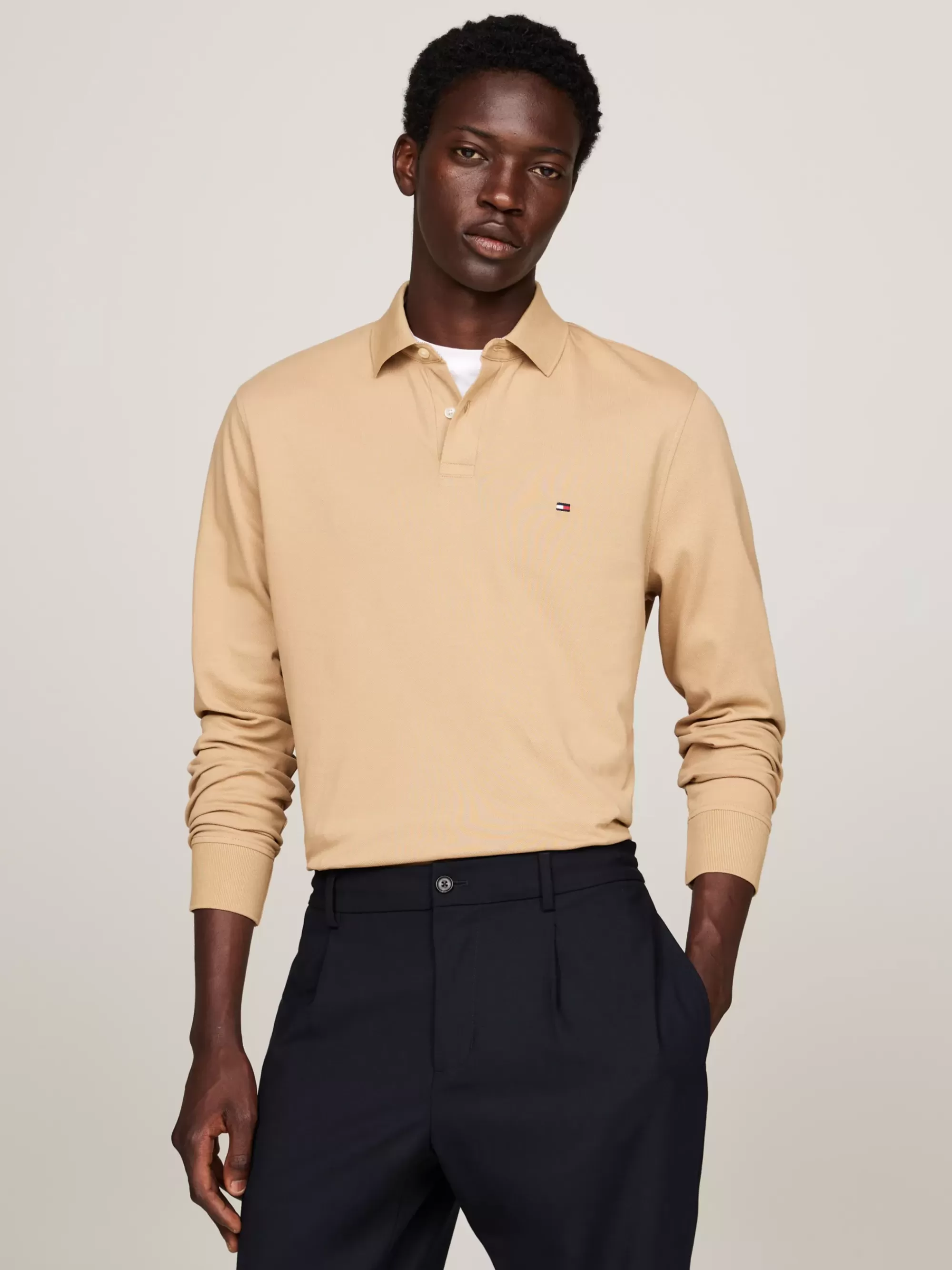 Polo's*Tommy Hilfiger 1985 Regular Fit Polo Met Lange Mouwen CLASSIC KHAKI