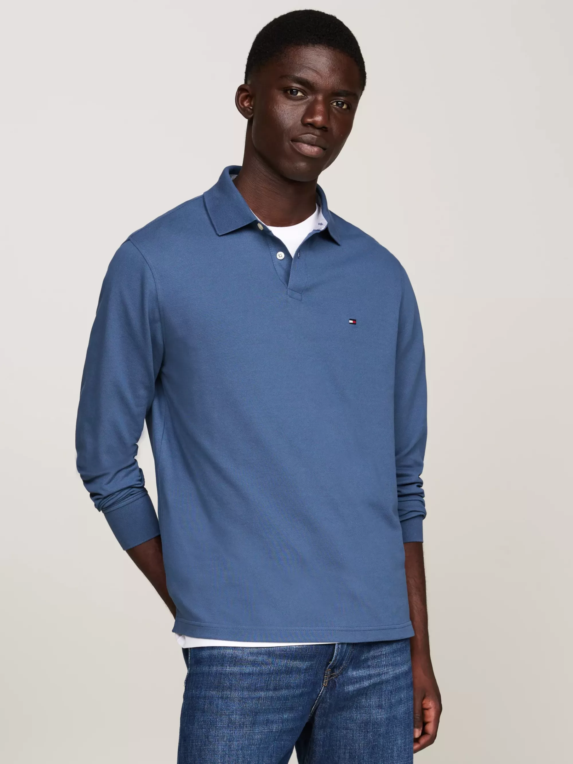 Polo's*Tommy Hilfiger 1985 Regular Fit Polo Met Lange Mouwen AEGEAN SEA