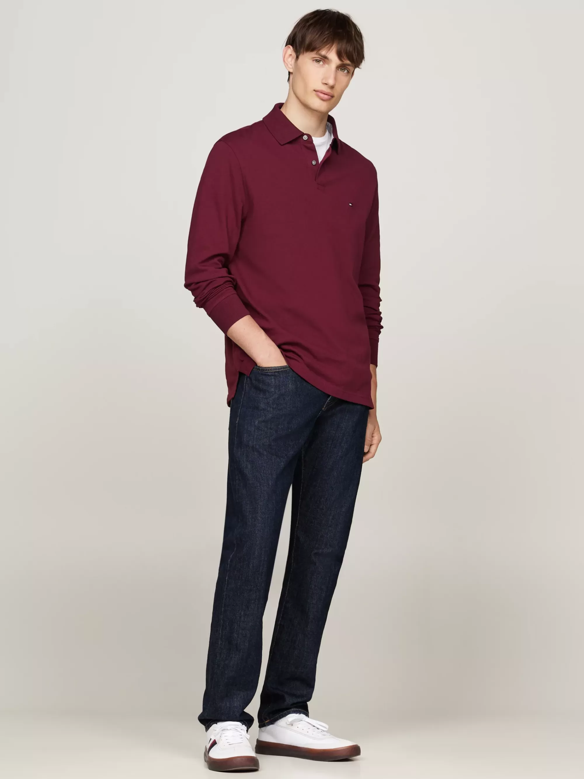 Polo's*Tommy Hilfiger 1985 Regular Fit Polo Met Lange Mouwen DEEP ROUGE