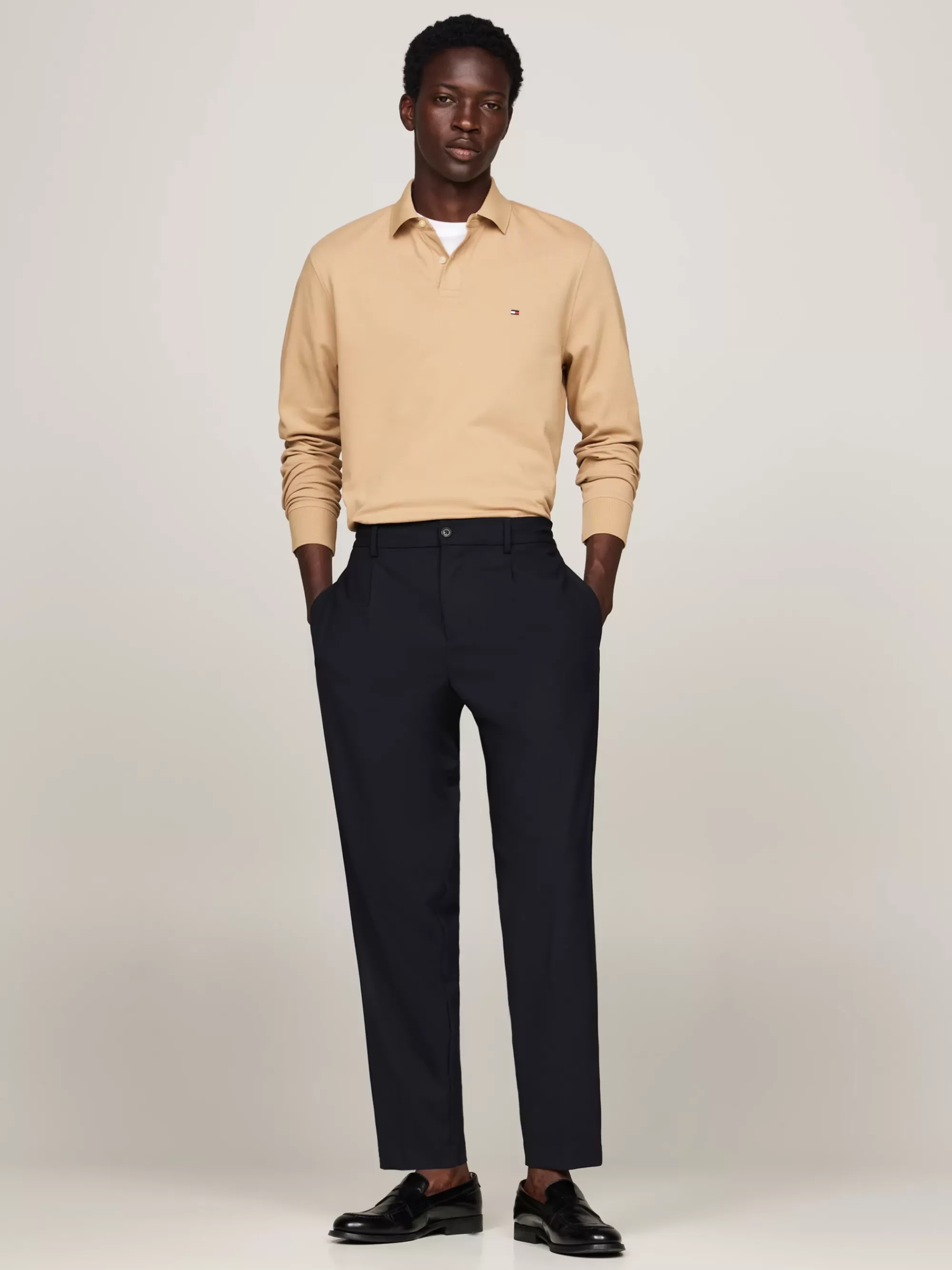 Polo's*Tommy Hilfiger 1985 Regular Fit Polo Met Lange Mouwen CLASSIC KHAKI