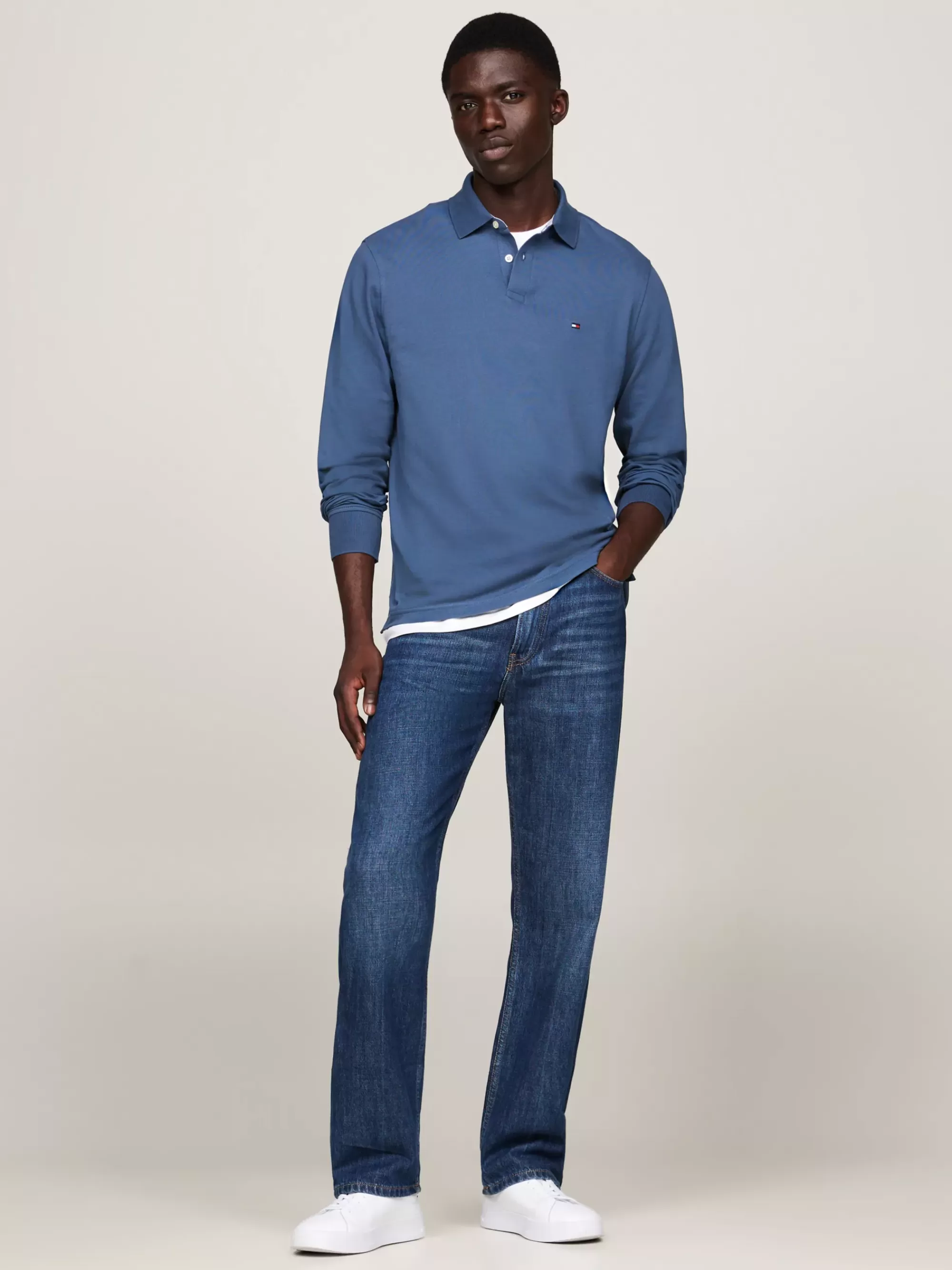 Polo's*Tommy Hilfiger 1985 Regular Fit Polo Met Lange Mouwen AEGEAN SEA