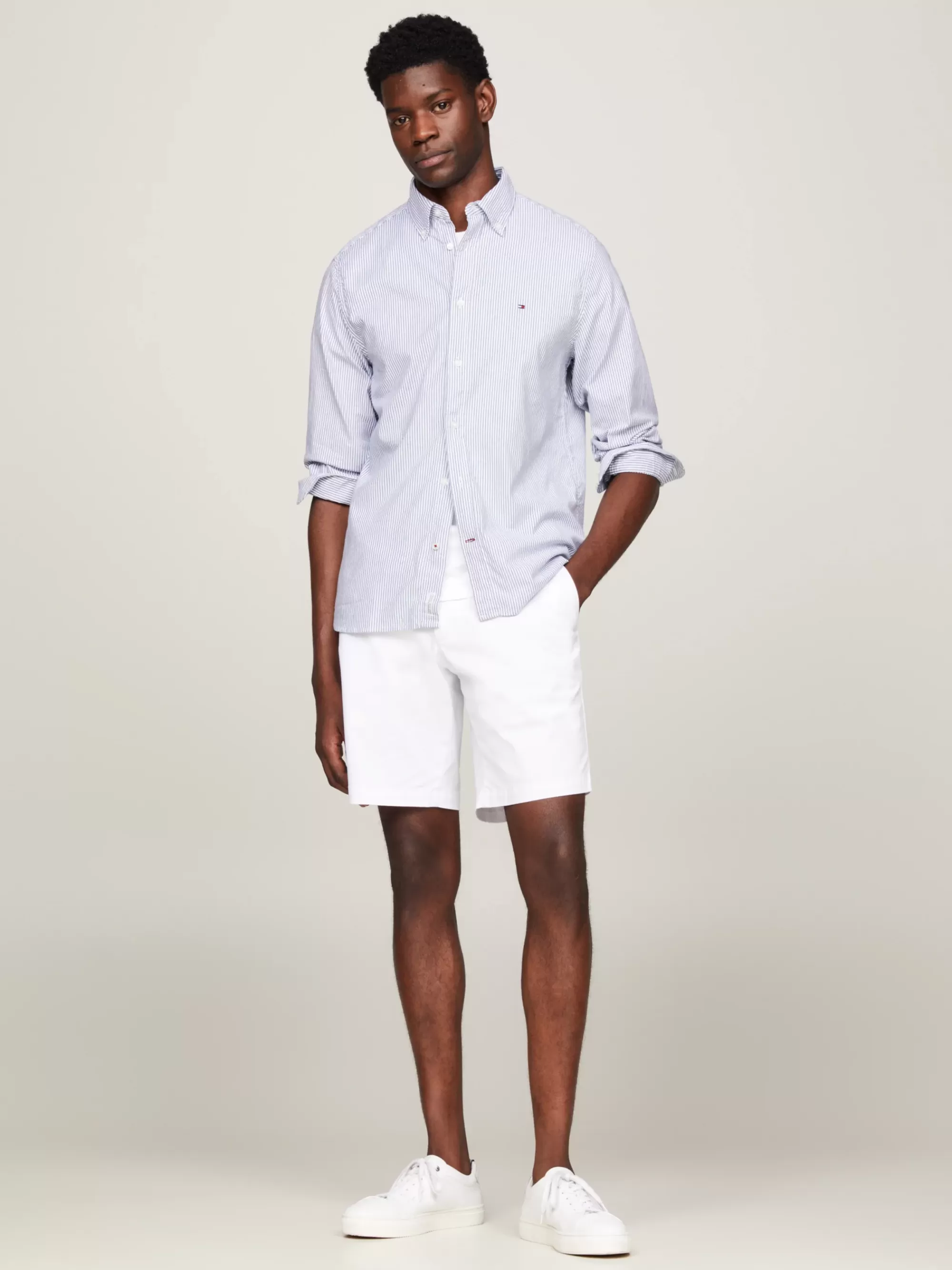 Overhemden*Tommy Hilfiger 1985 TH Flex Gestreept Overhemd CARBON NAVY / WHITE