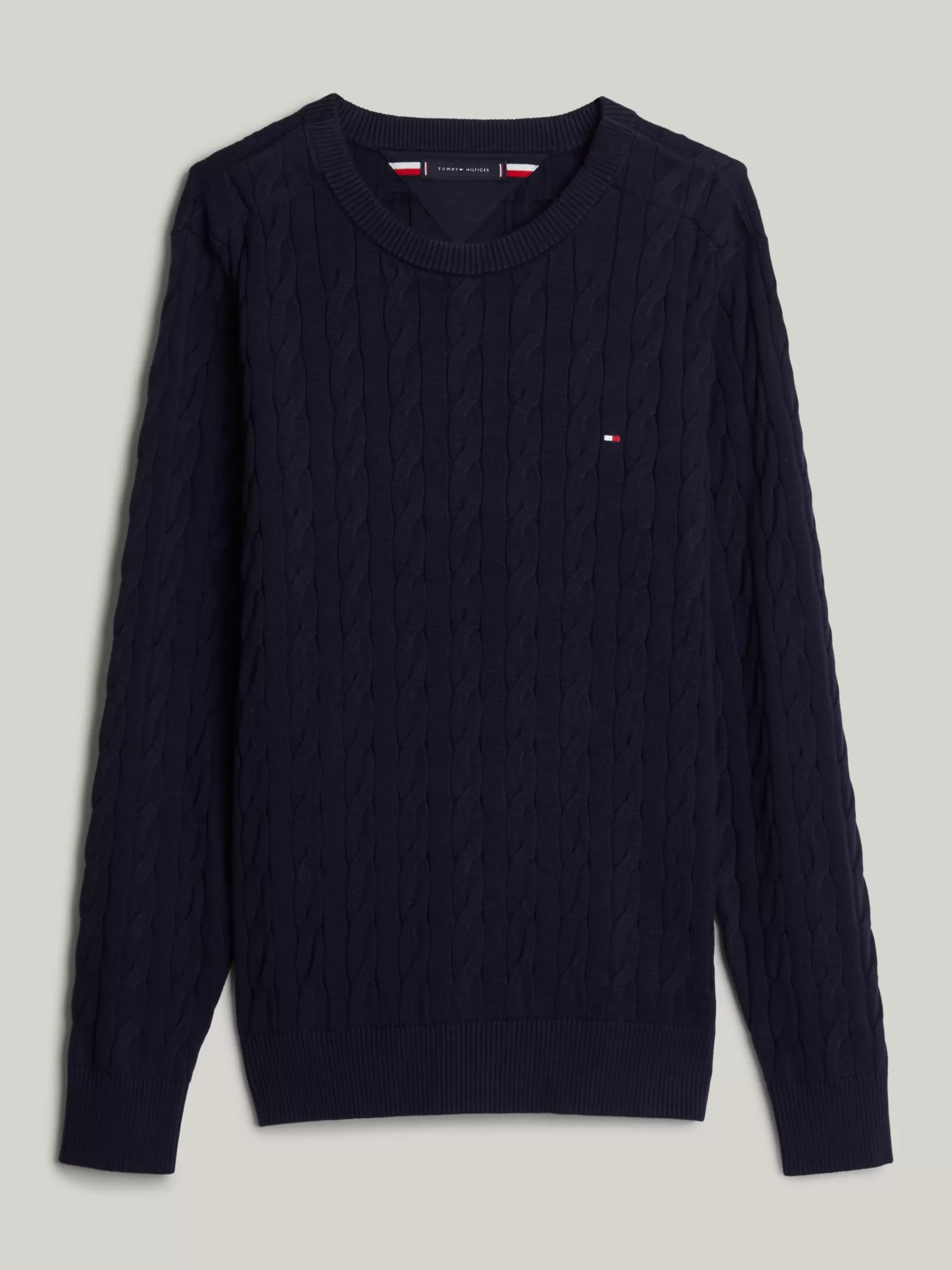 Truien Met Ronde Hals | Truien*Tommy Hilfiger Adaptive Kabelgebreide Trui Met Ronde Hals DESERT SKY