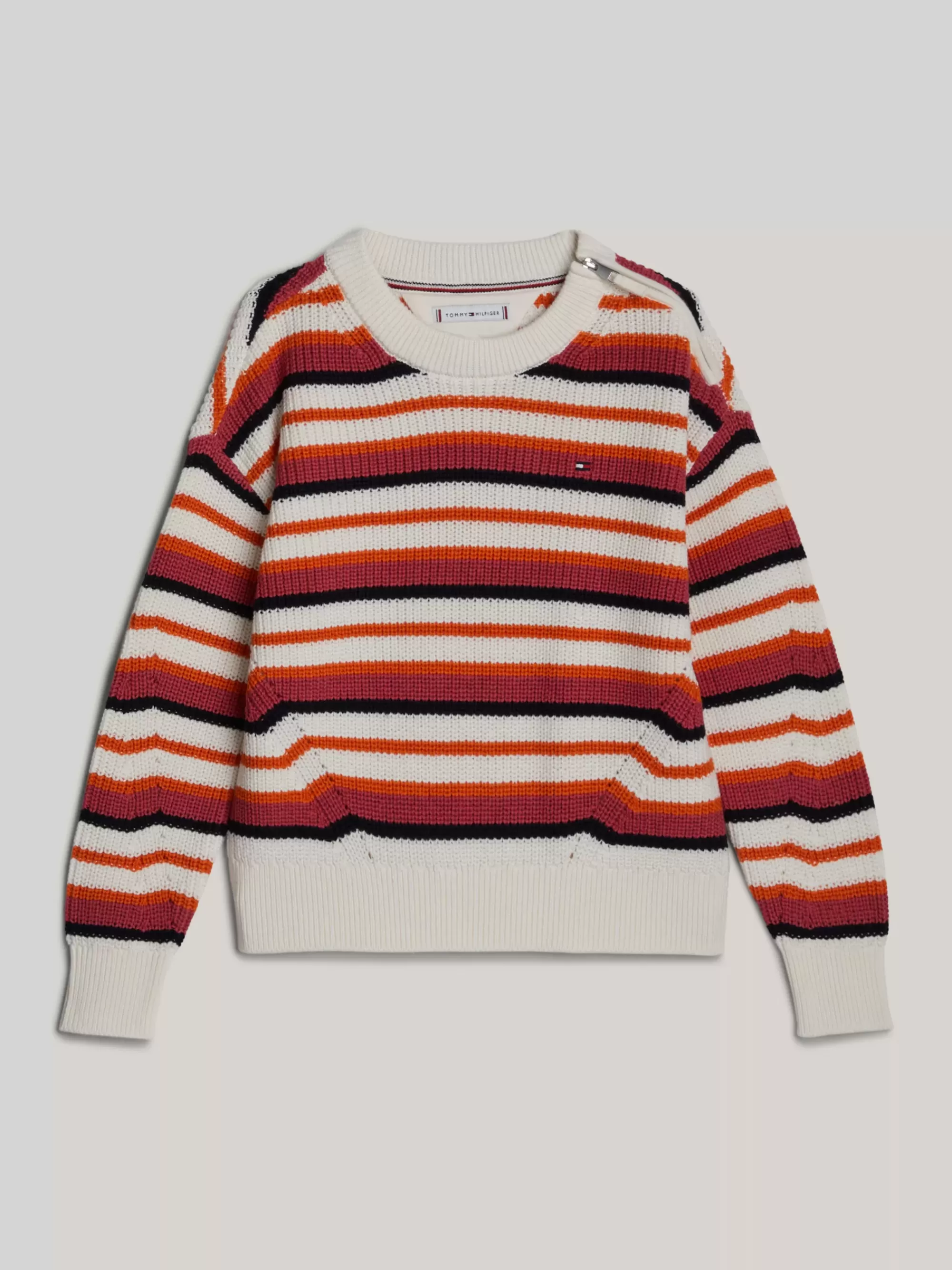 Truien & Vesten*Tommy Hilfiger Adaptive Relaxed Trui Met Streep ANCIENT WHITE STRIPE MULTICOLOR