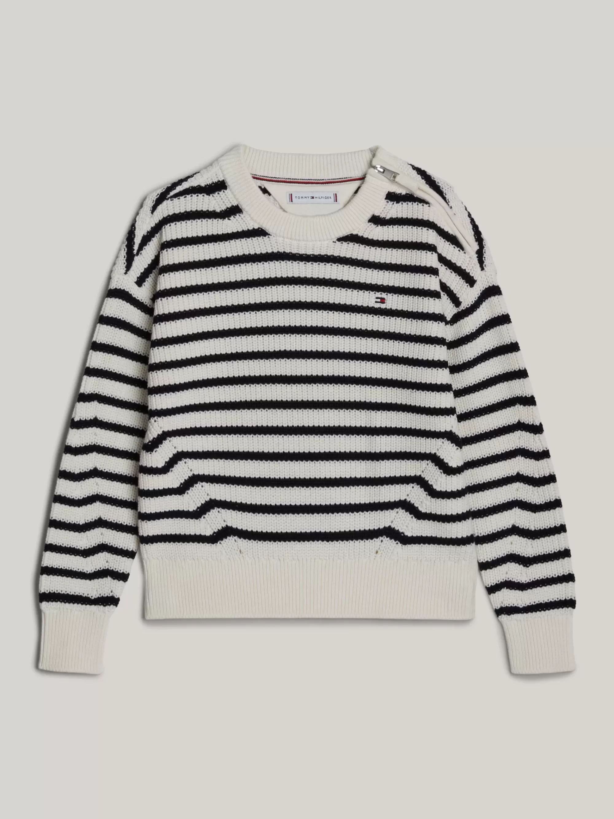 Truien & Vesten*Tommy Hilfiger Adaptive Relaxed Trui Met Streep ANCIENT WHITE DESERT SKY STRIPE