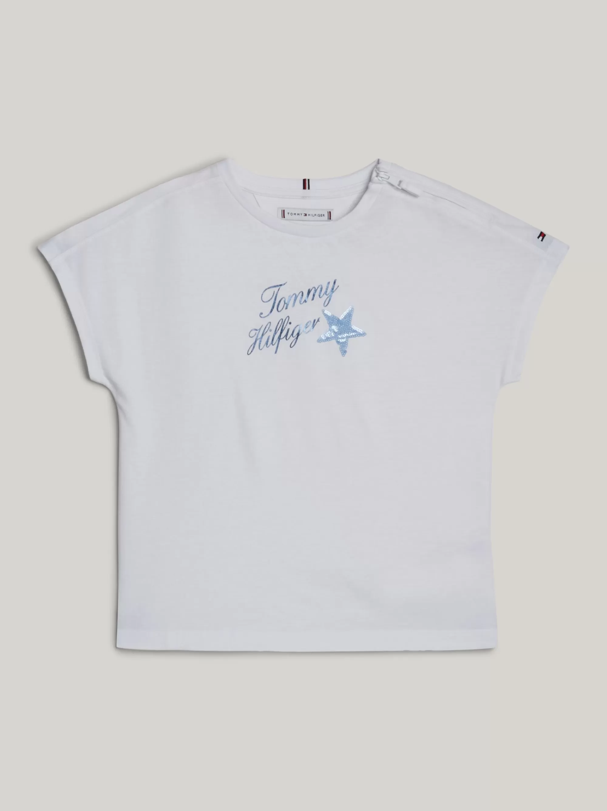 Tops & T-Shirts*Tommy Hilfiger Adaptive T-shirt Met Paillettenster En Logo WHITE