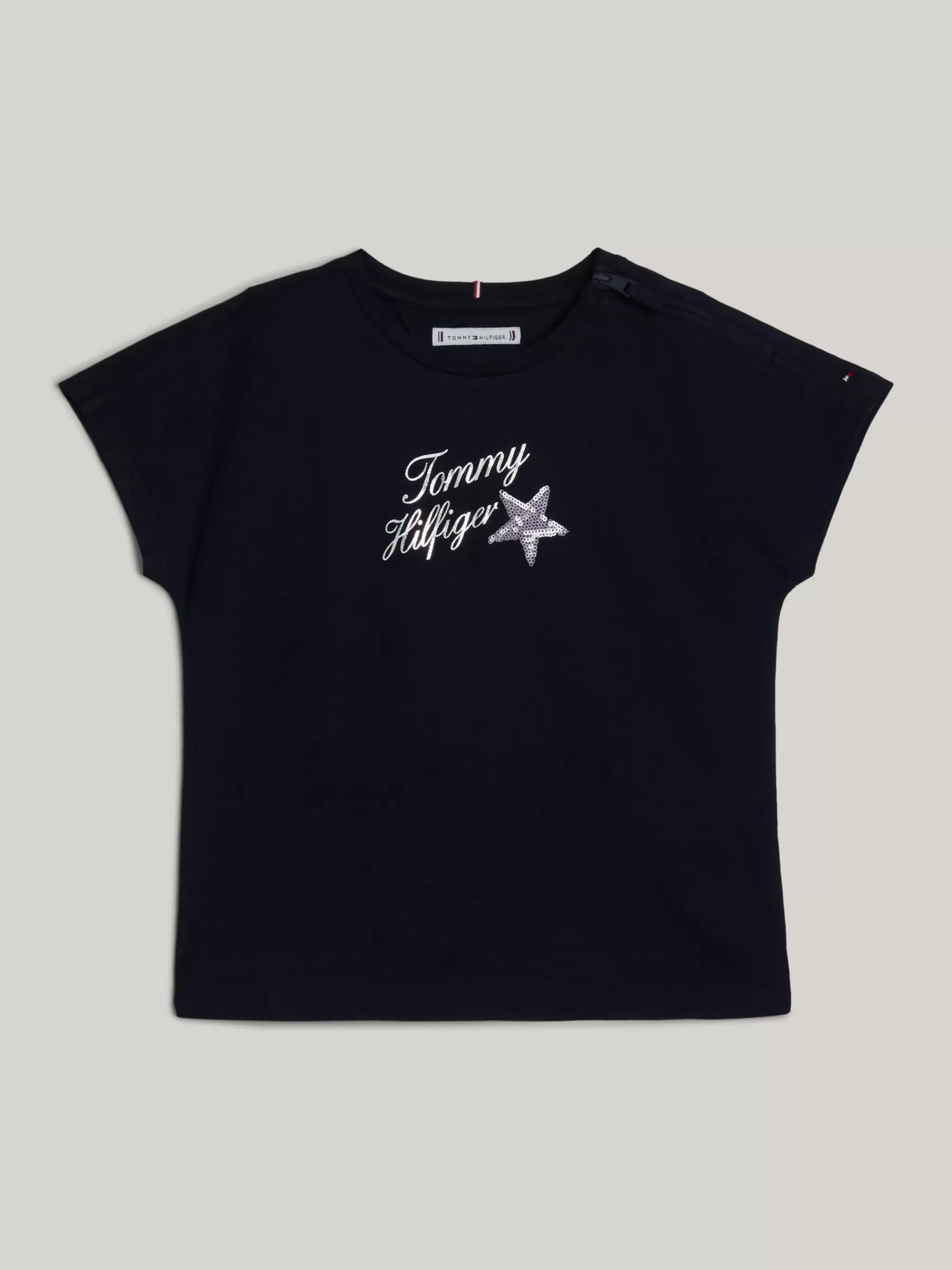 Tops & T-Shirts*Tommy Hilfiger Adaptive T-shirt Met Paillettenster En Logo DESERT SKY