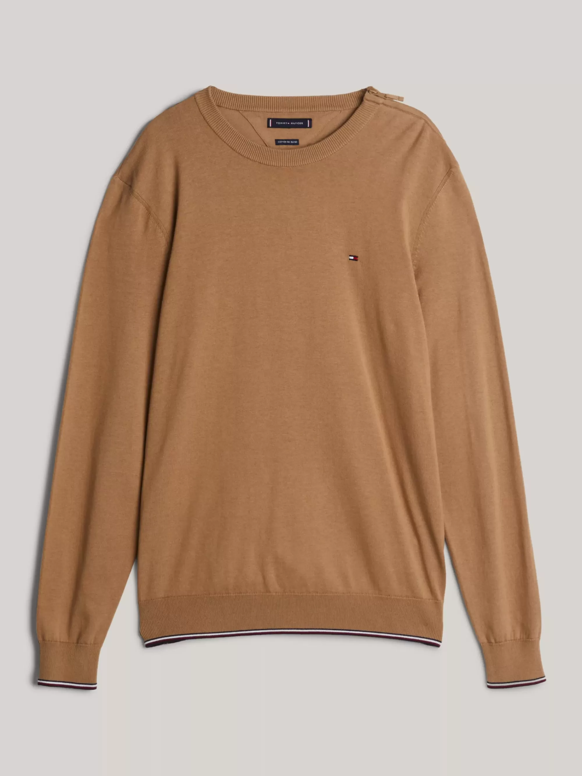 Truien Met Ronde Hals | Truien*Tommy Hilfiger Adaptive Zijdemix Trui Met Contraststreep SAFARI CANVAS