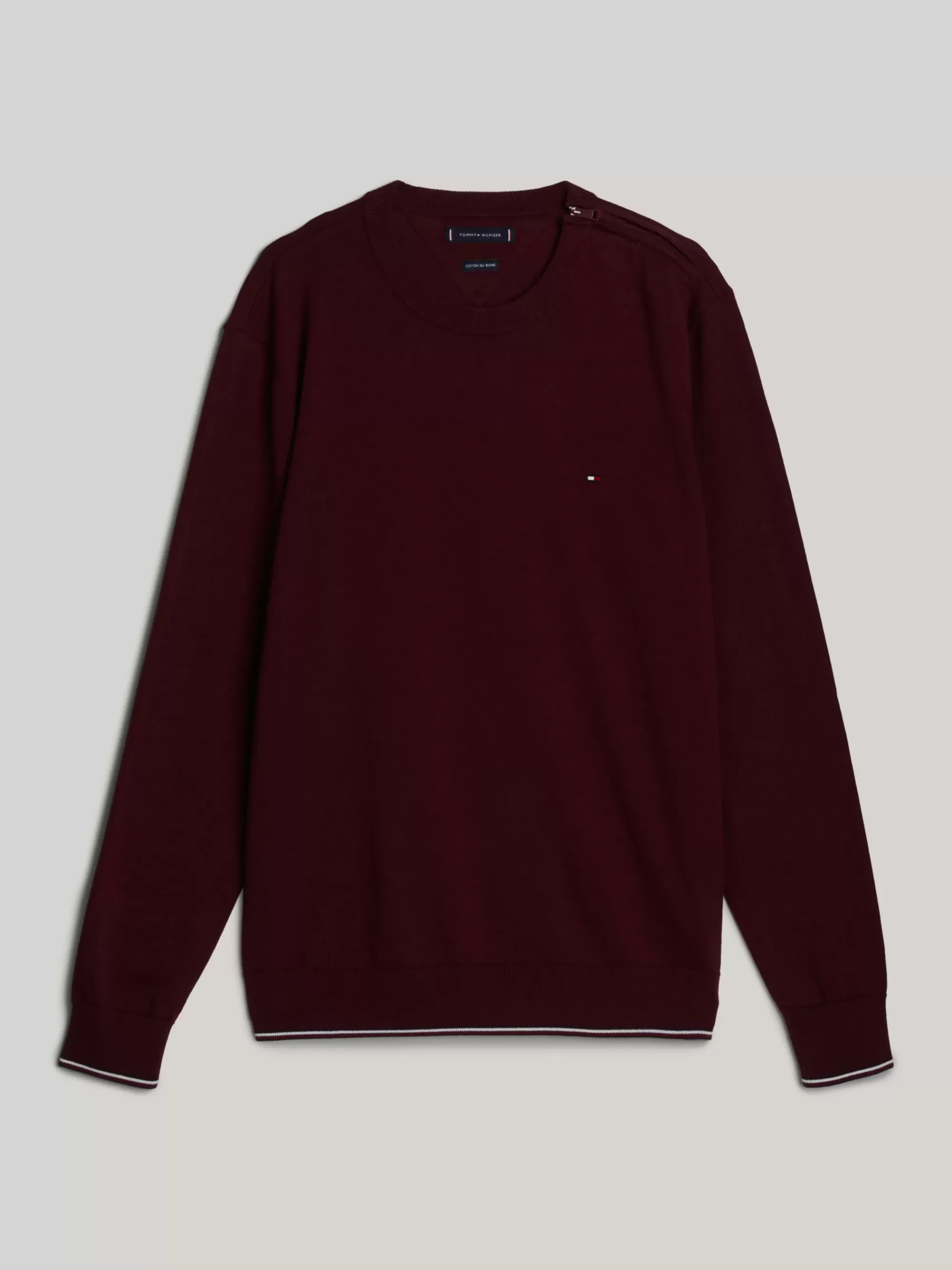 Truien Met Ronde Hals | Truien*Tommy Hilfiger Adaptive Zijdemix Trui Met Contraststreep DEEP ROUGE