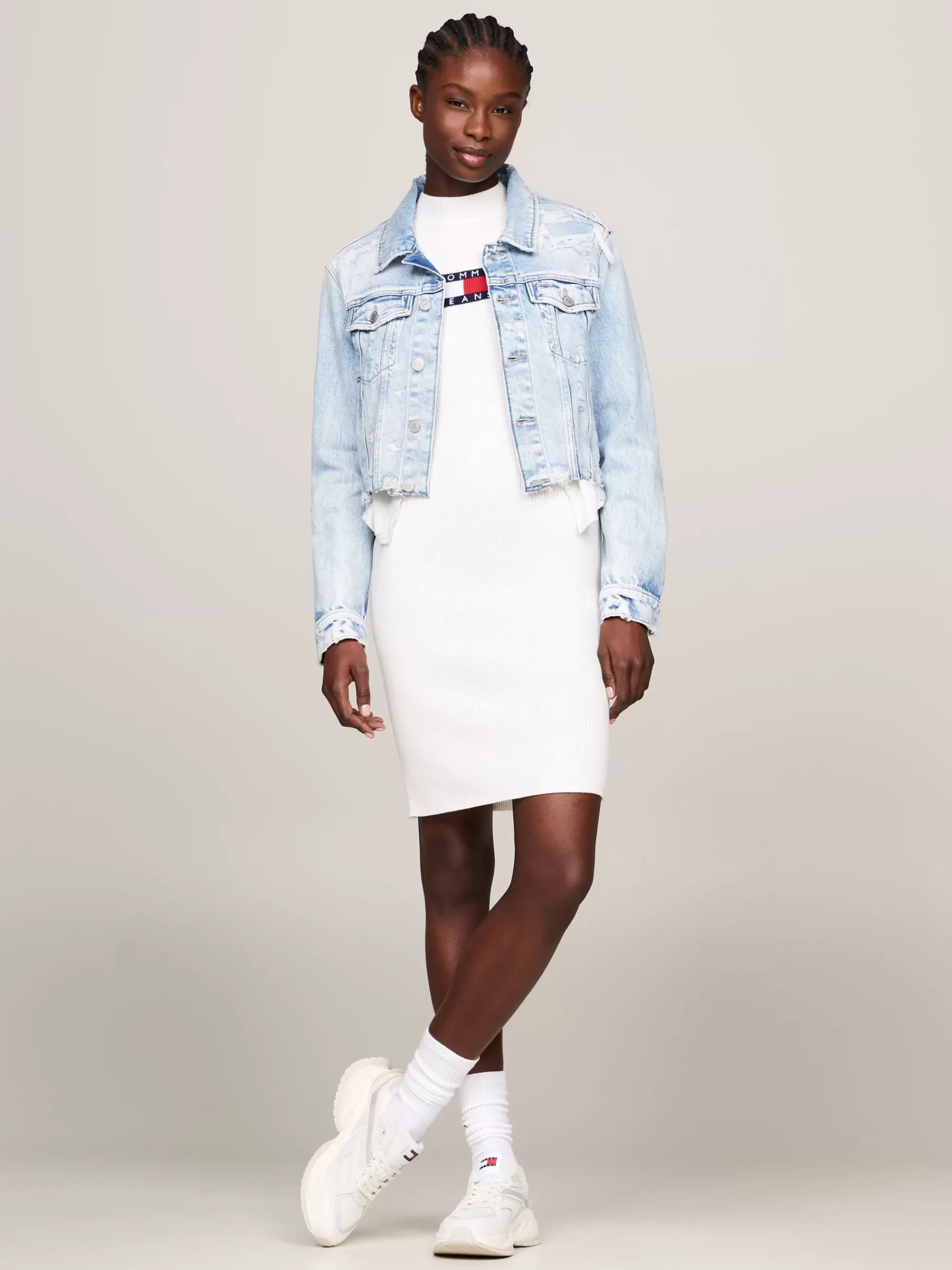 Jassen & Jacks*Tommy Hilfiger Afgesneden Slim Fit Denim Jack Met Distressing DENIM LIGHT