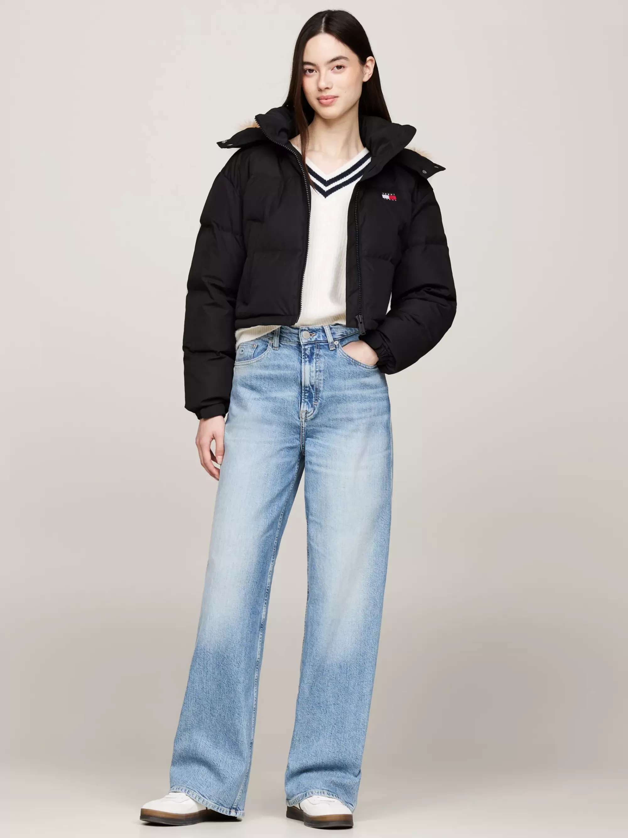 Jassen & Jacks*Tommy Hilfiger Alaska Cropped Pufferjack Met Donsvulling BLACK