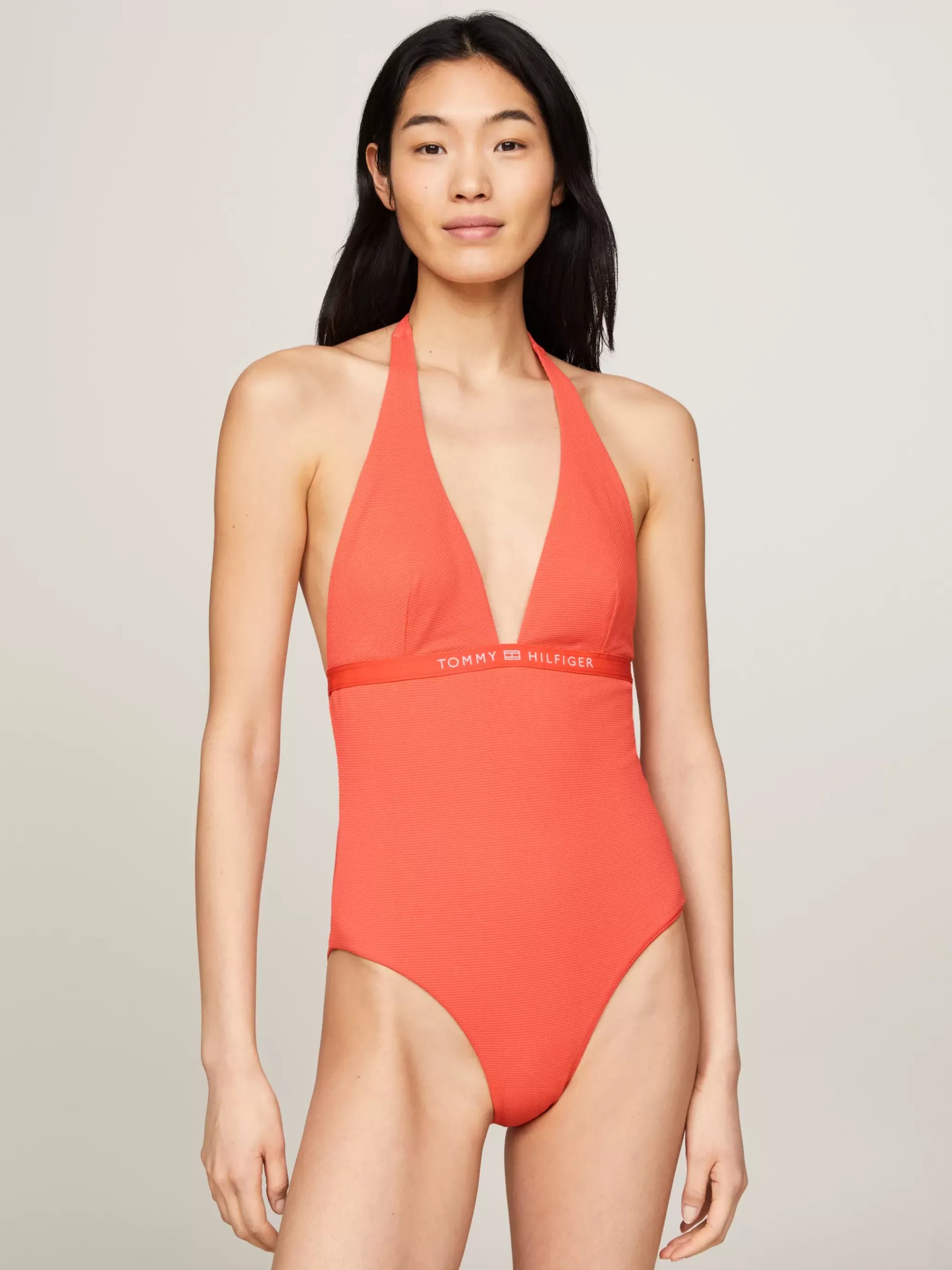 Swimwear*Tommy Hilfiger Badpak Met Halternek En Ton-sur-ton Logo MOSAIC VERMILLION