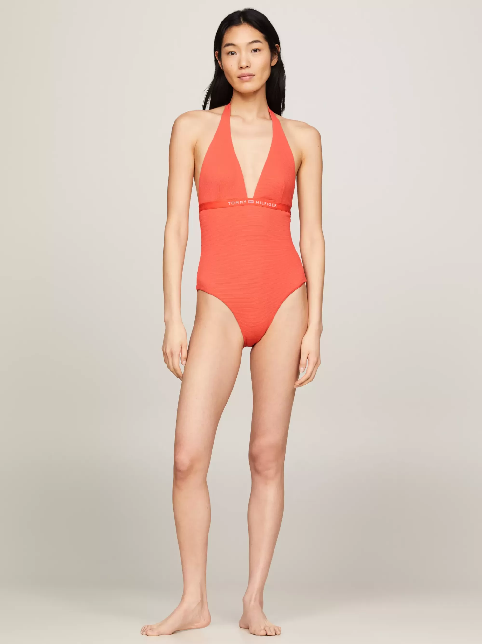 Swimwear*Tommy Hilfiger Badpak Met Halternek En Ton-sur-ton Logo MOSAIC VERMILLION