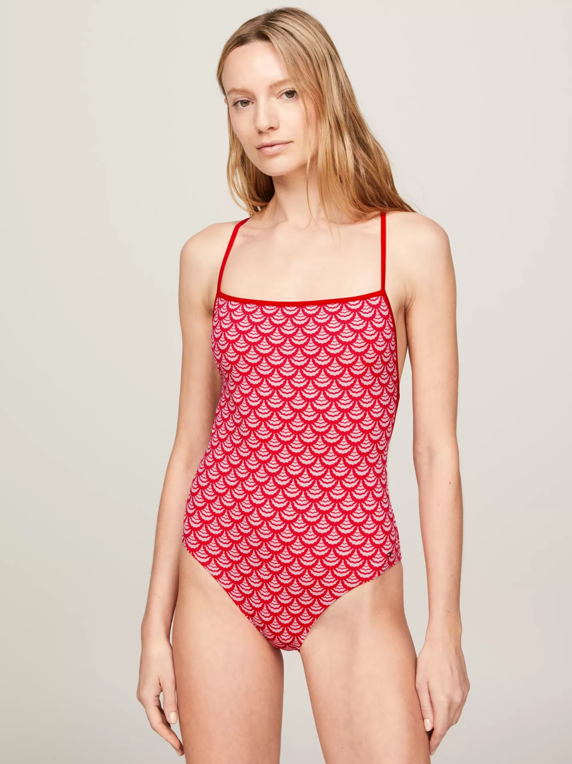 Swimwear*Tommy Hilfiger Badpak Met Vierkante Hals En Schelpenprint OVERSIZED GEO WAVE PRIMARY RED