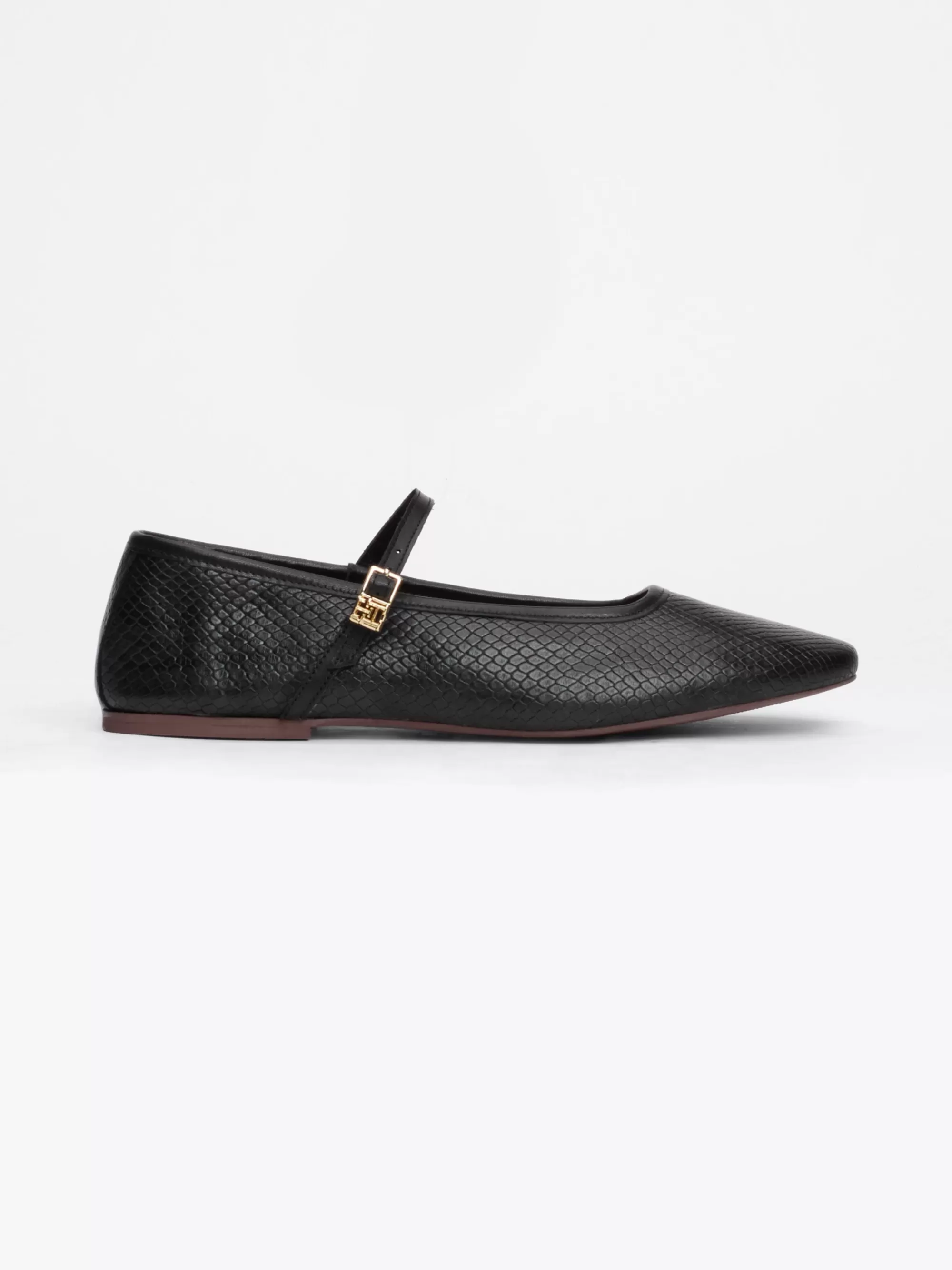 Ballerina's | Platte Schoenen*Tommy Hilfiger Ballerina Van Leer Met Slangenreliëf BLACK PYTHON