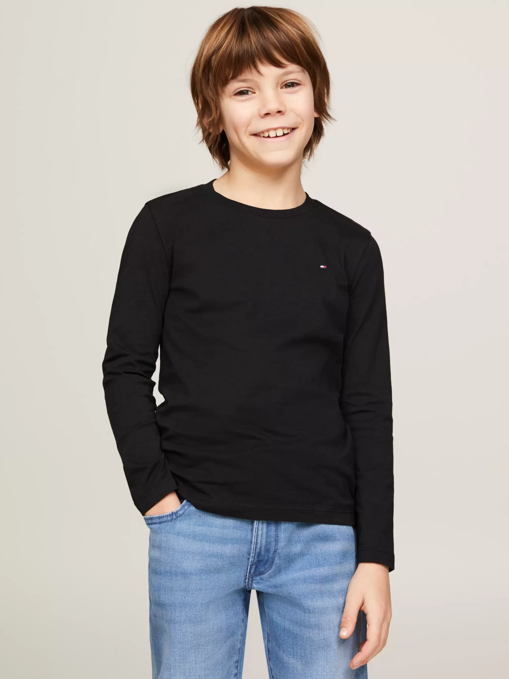 T-Shirts & Polo's*Tommy Hilfiger Biologisch Katoenen T-shirt Met Lange Mouwen METEORITE