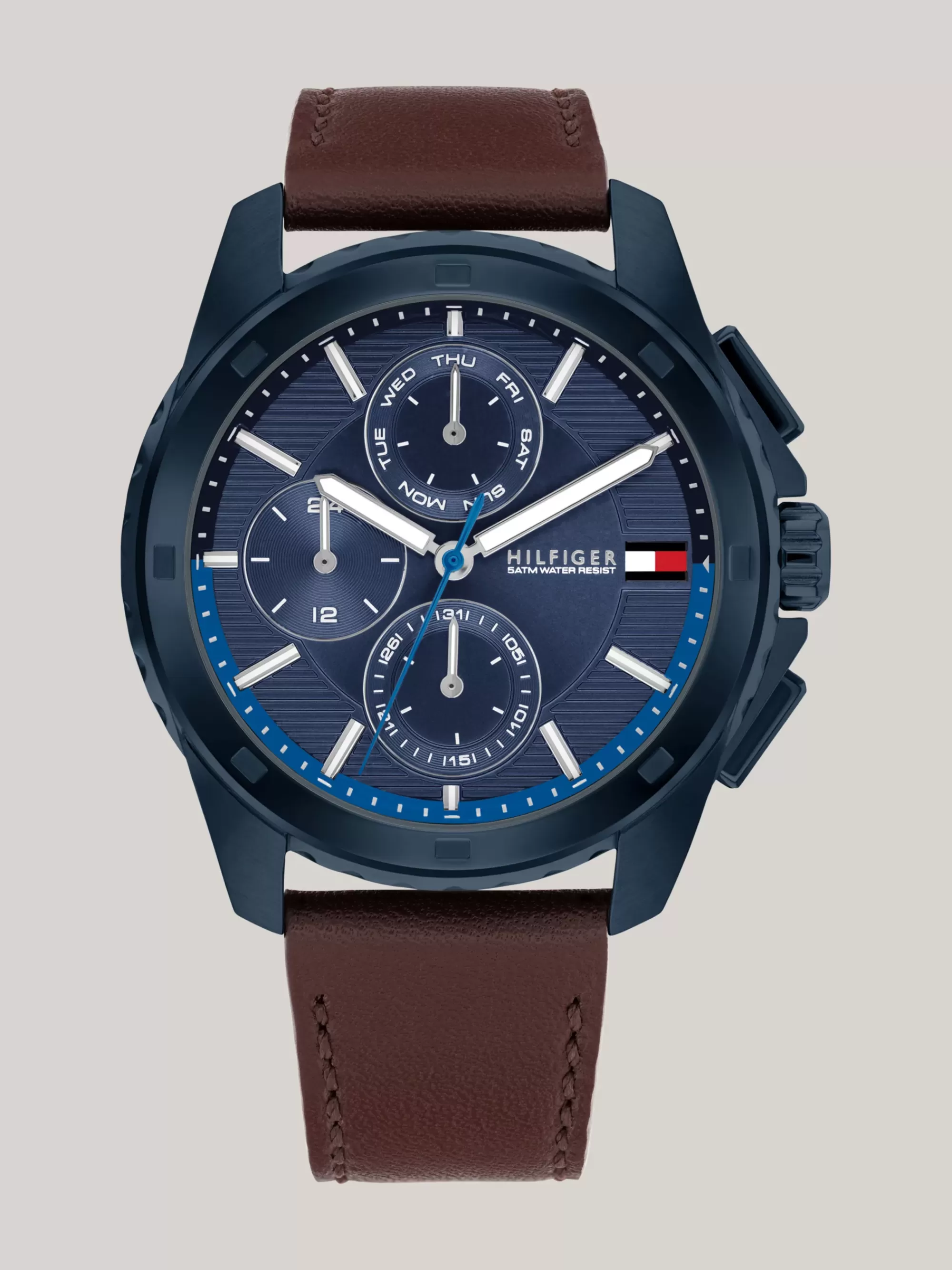Horloges*Tommy Hilfiger Blauw Geïoniseerd Horloge Met Bruine Band BLUE