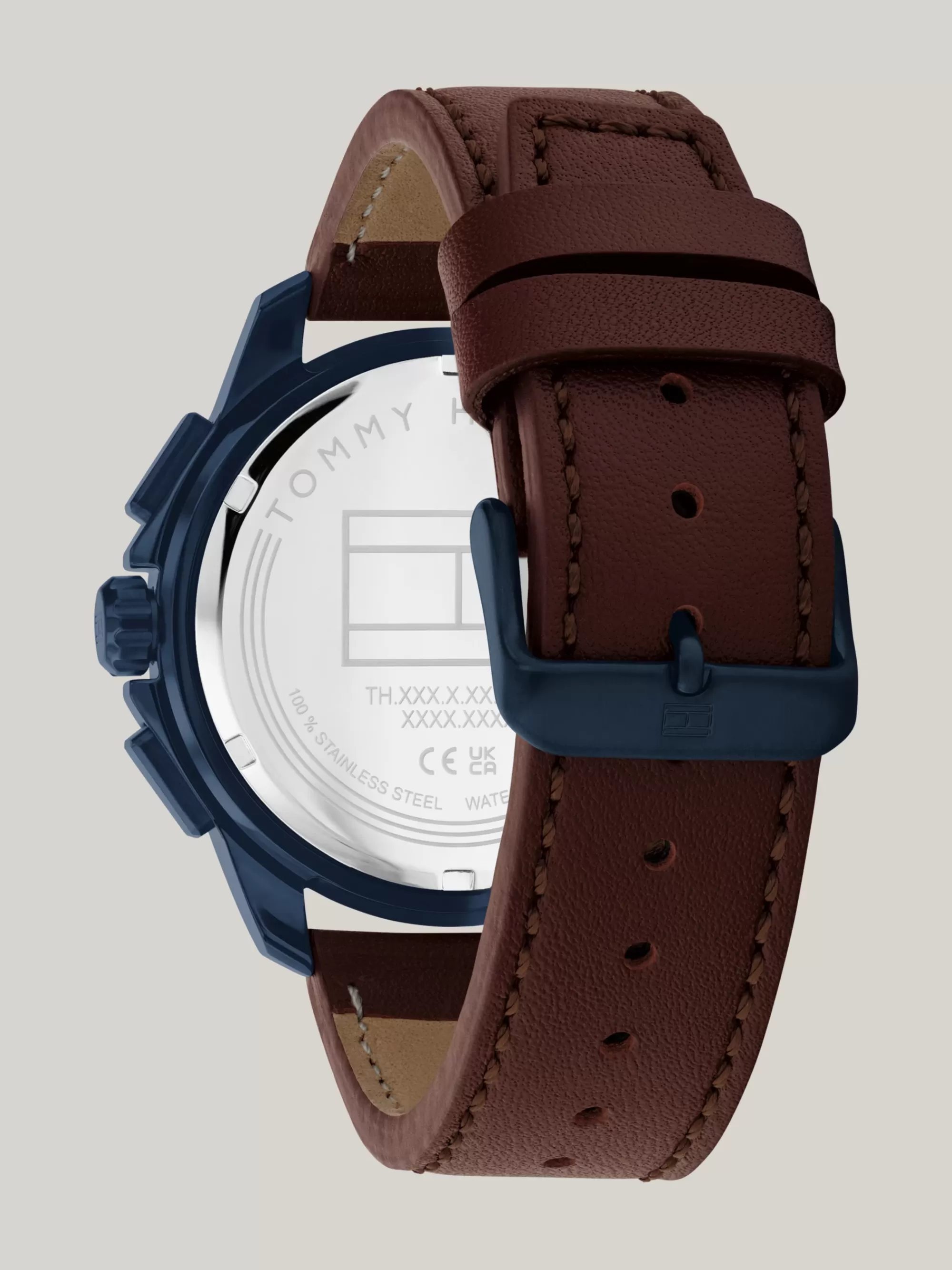 Horloges*Tommy Hilfiger Blauw Geïoniseerd Horloge Met Bruine Band BLUE