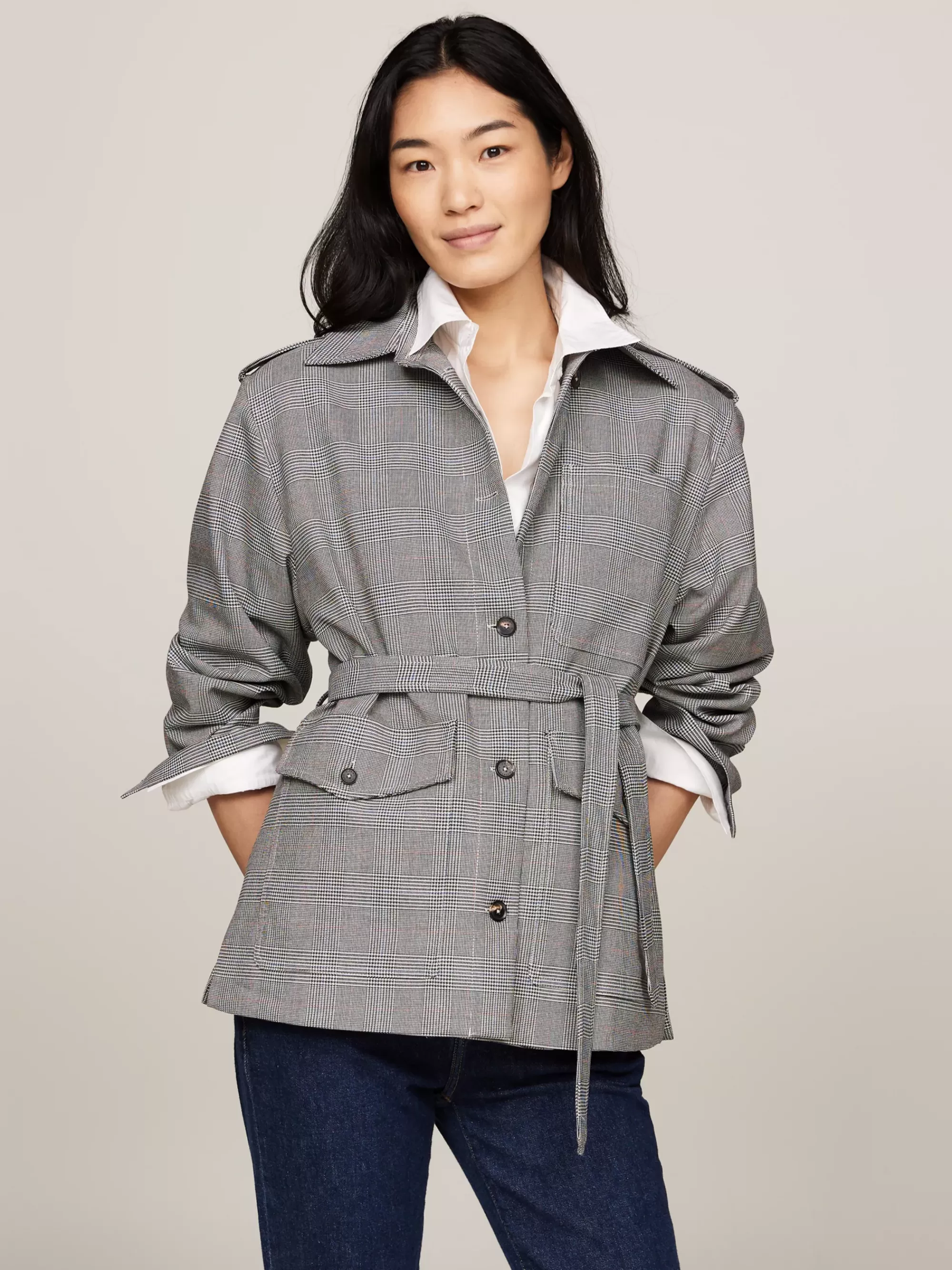 Co-Ords | Blazers*Tommy Hilfiger Blazer Met Prince Of Wales-ruit En Riem GLOBAL STP CHECK/ S/ TEXTURE H GREY