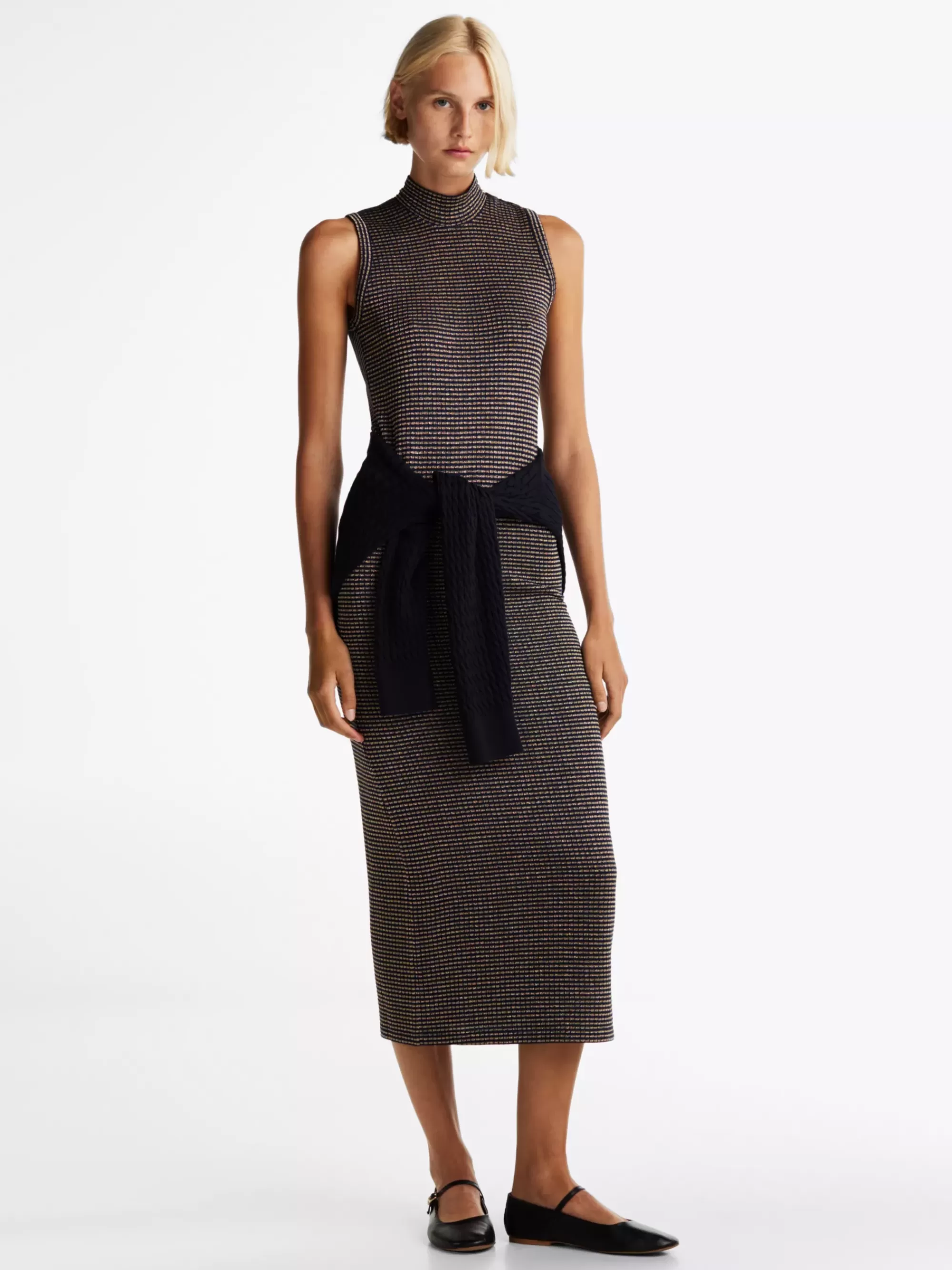 Jurken*Tommy Hilfiger Bodycon Maxi-jurk Met Opstaande Hals DESERT SKY/ GOLD LUREX STP