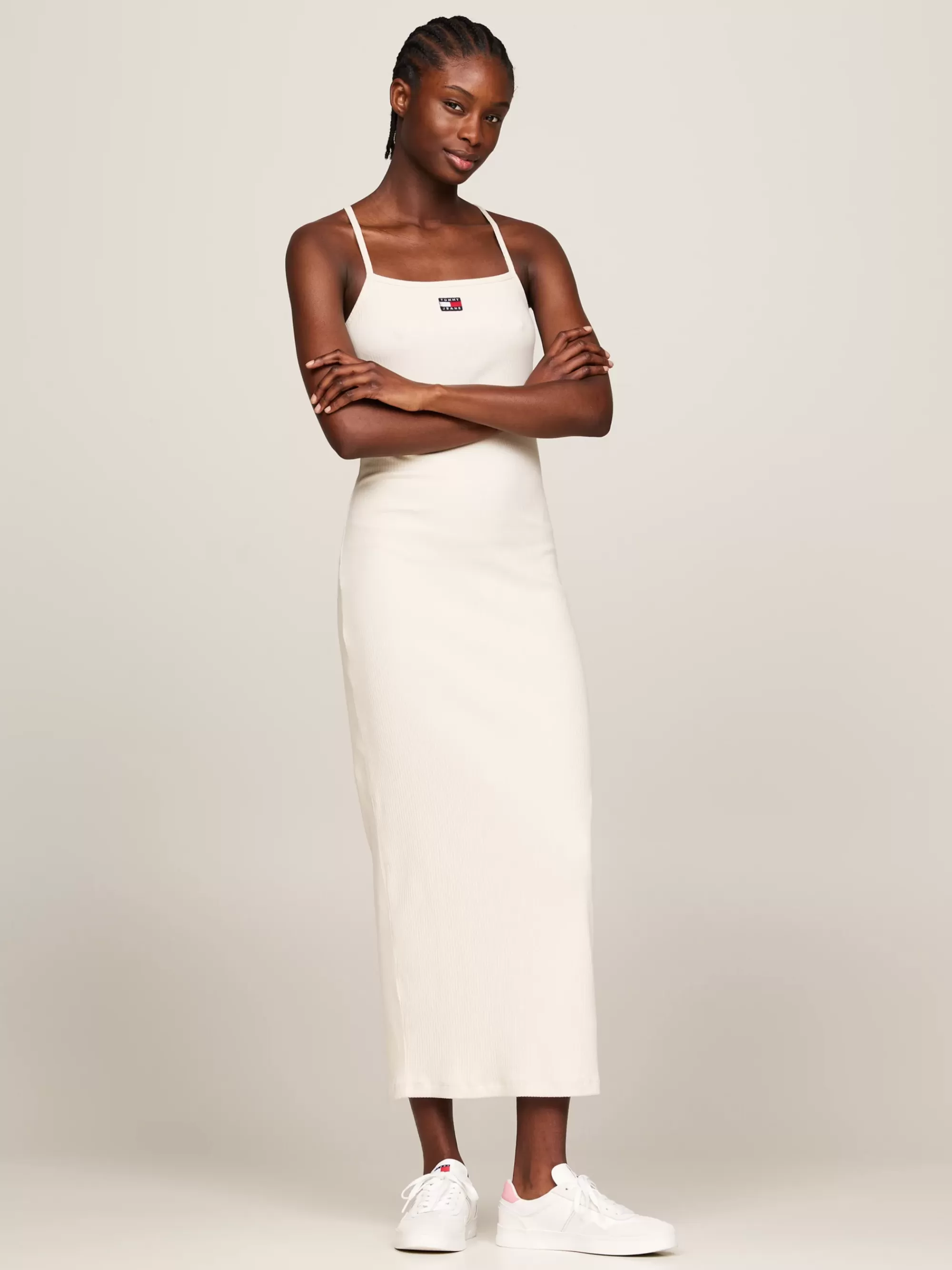 Jurken*Tommy Hilfiger Bodycon Maxi-jurk Met Ribtextuur En Badge NEWSPRINT