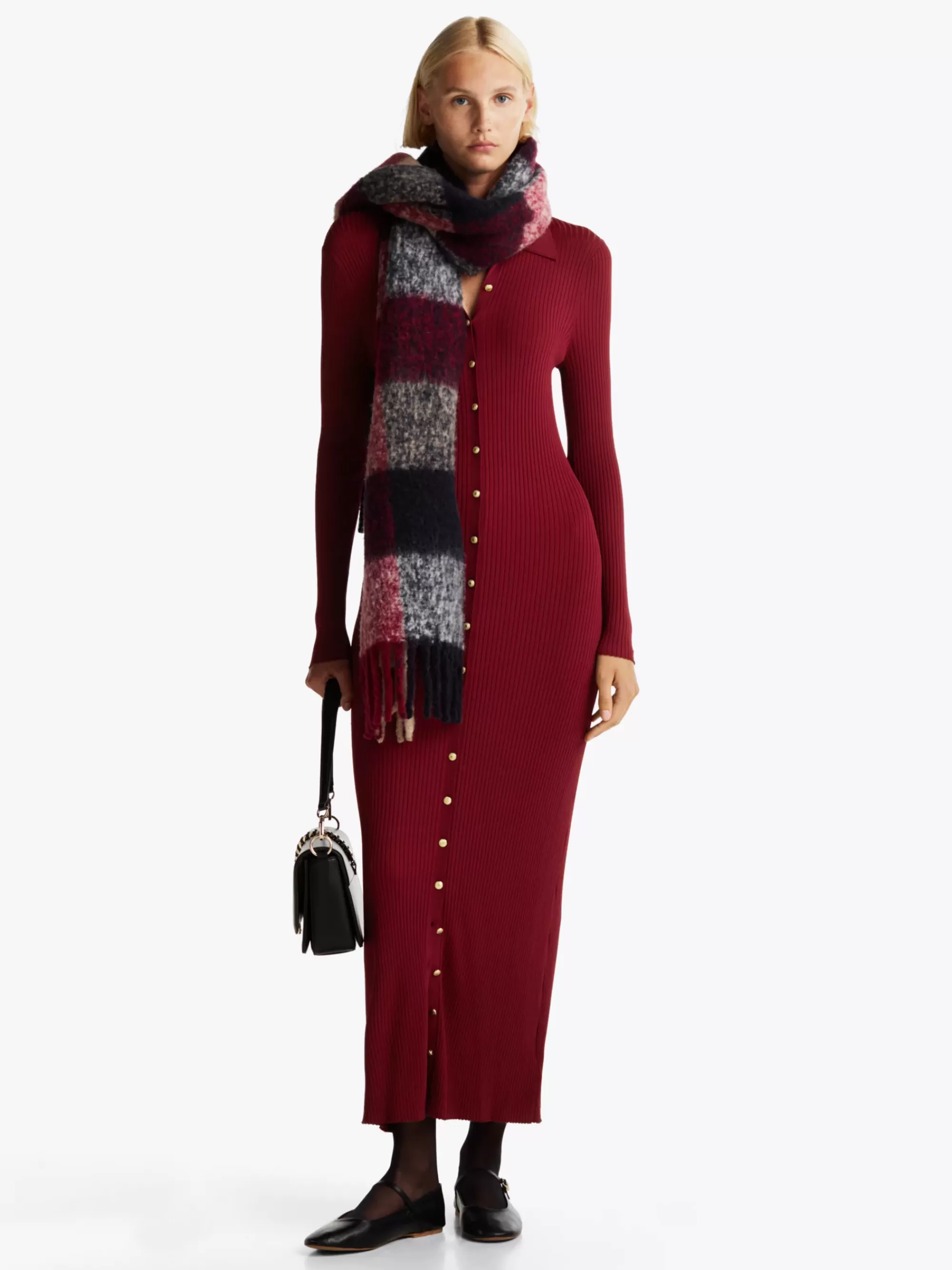 Jurken*Tommy Hilfiger Bodycon Maxi-sweaterjurk Met Ribtextuur DARK MAGMA