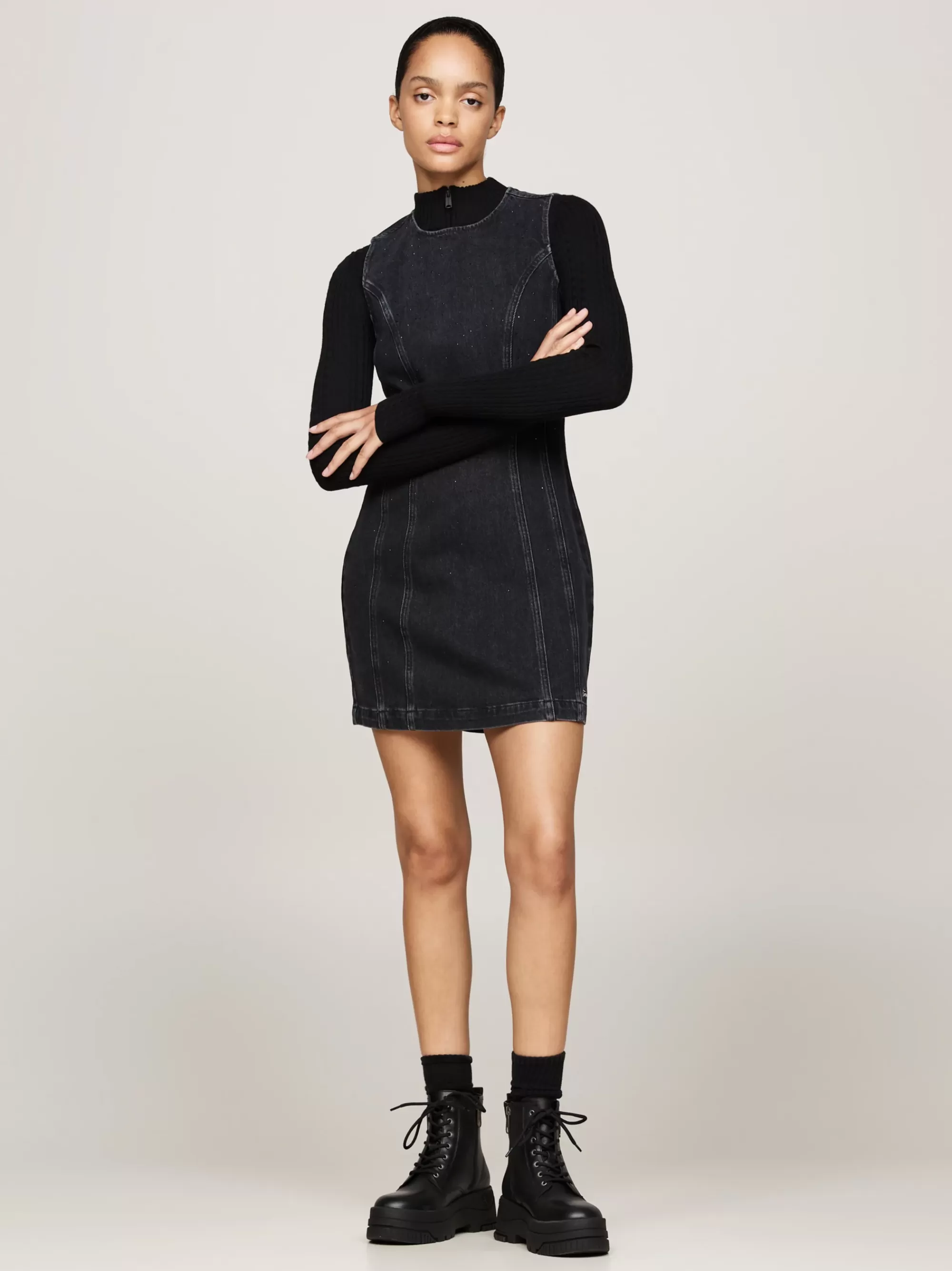 Jurken*Tommy Hilfiger Bodycon Mini-jurk Van Denim Met Glitter DENIM BLACK