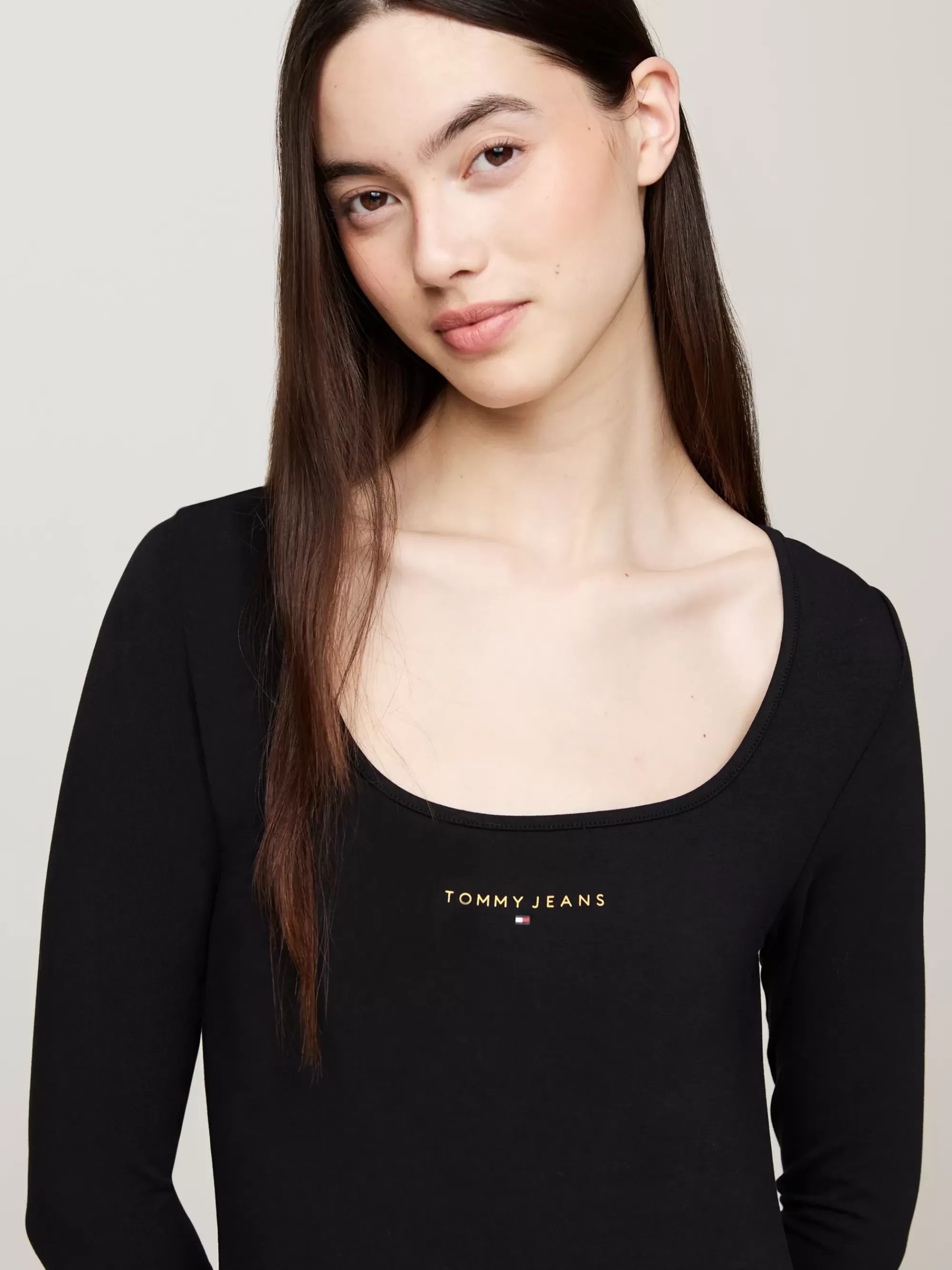 Jurken*Tommy Hilfiger Bodycon-jurk Met Lange Mouwen En Diepe Hals BLACK