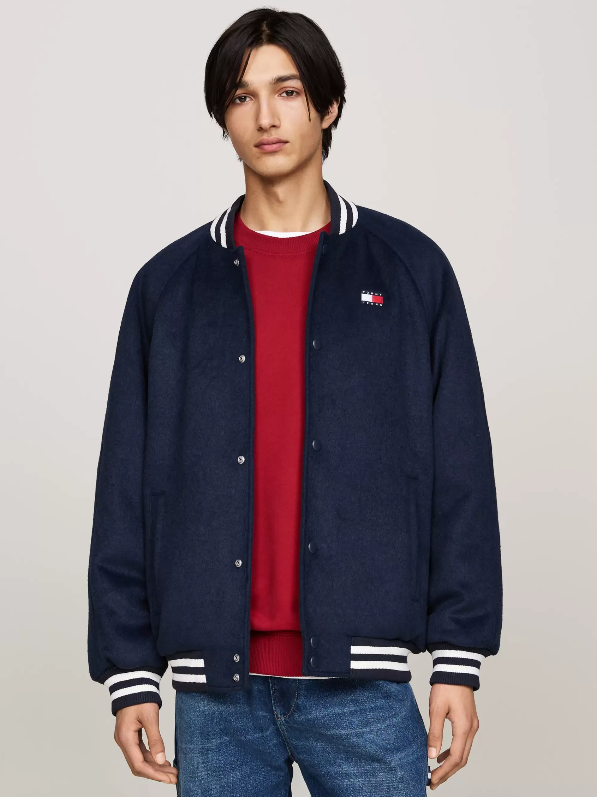 Jassen & Jacks | Bomberjacks*Tommy Hilfiger Bomberjack Van Wolmix Met Ribgebreide Streep DARK NIGHT NAVY