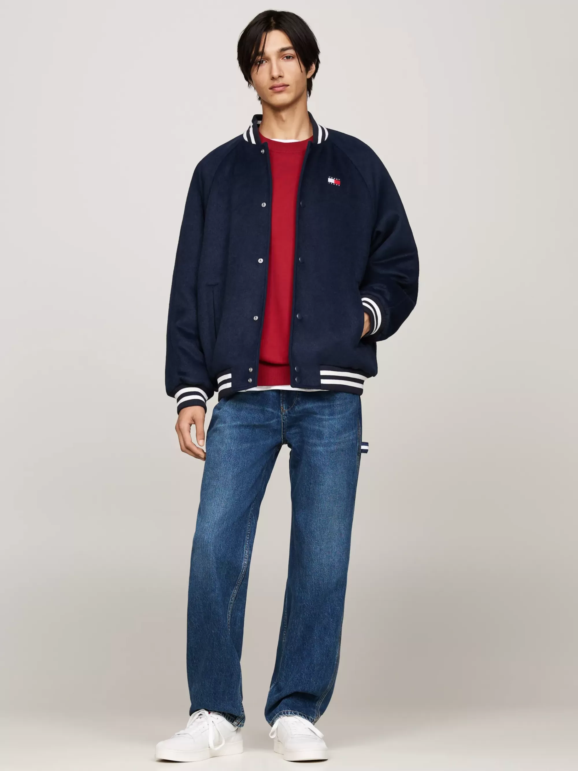 Jassen & Jacks | Bomberjacks*Tommy Hilfiger Bomberjack Van Wolmix Met Ribgebreide Streep DARK NIGHT NAVY