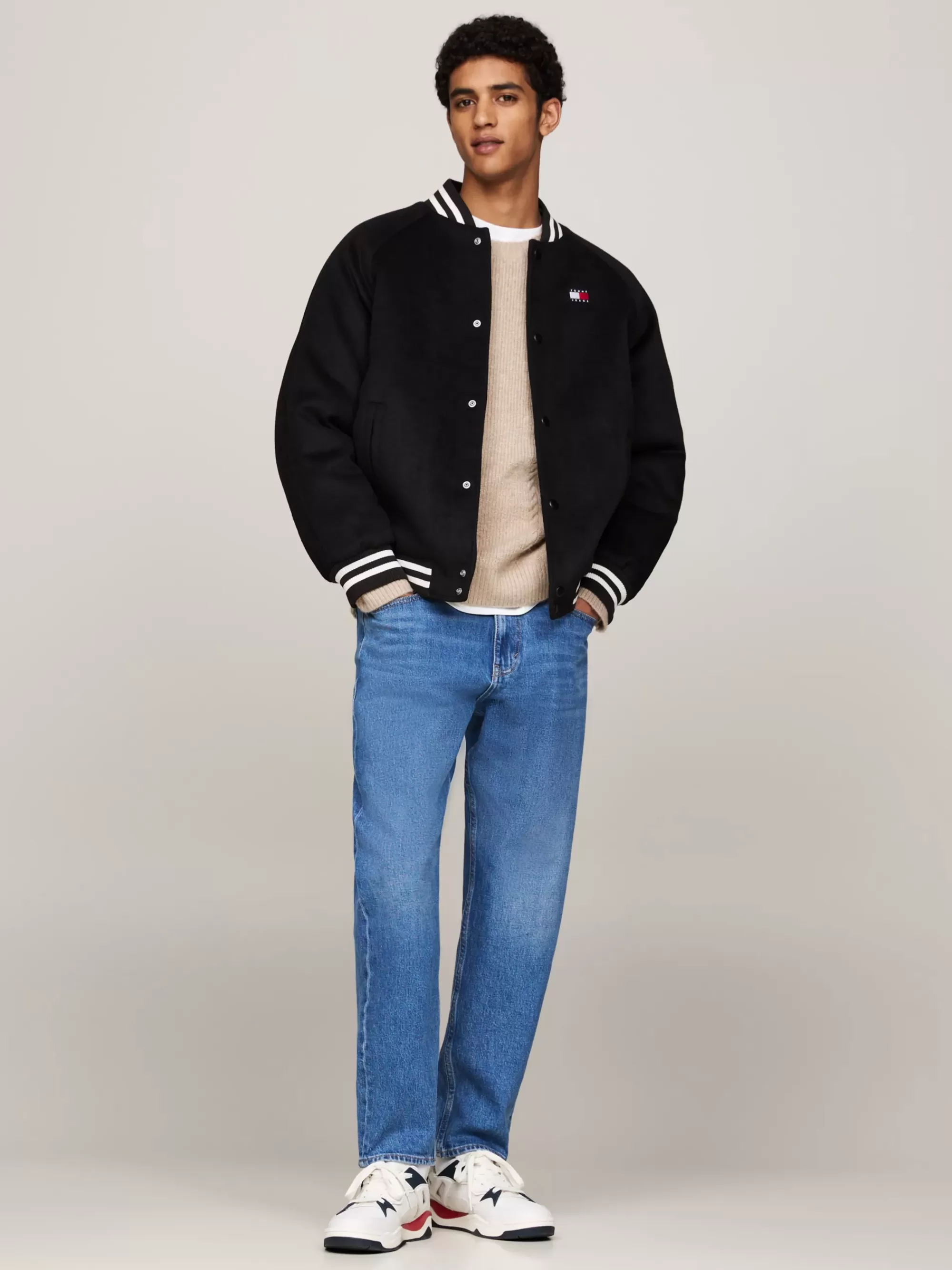 Jassen & Jacks | Bomberjacks*Tommy Hilfiger Bomberjack Van Wolmix Met Ribgebreide Streep BLACK