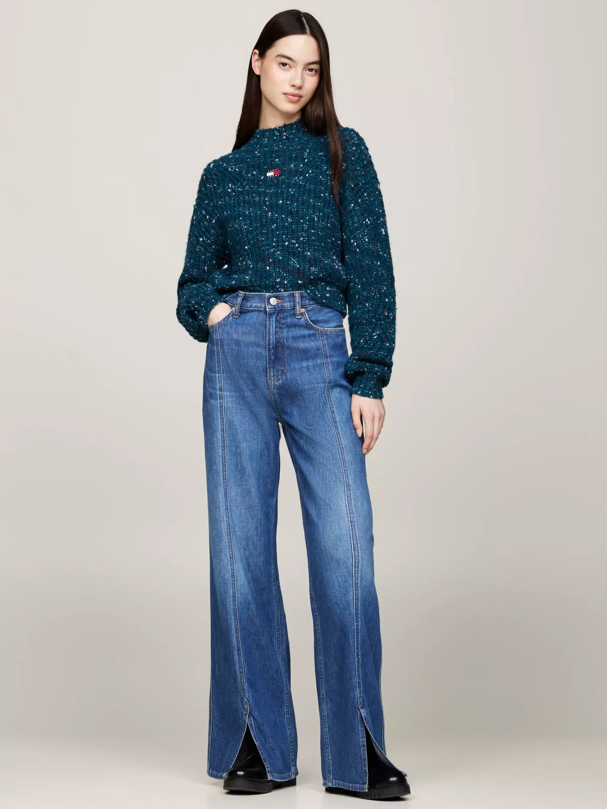 Truien | Truien & Vesten*Tommy Hilfiger Boxy Cropped Trui Met Wol En Opstaande Hals DEEP SEAWATER
