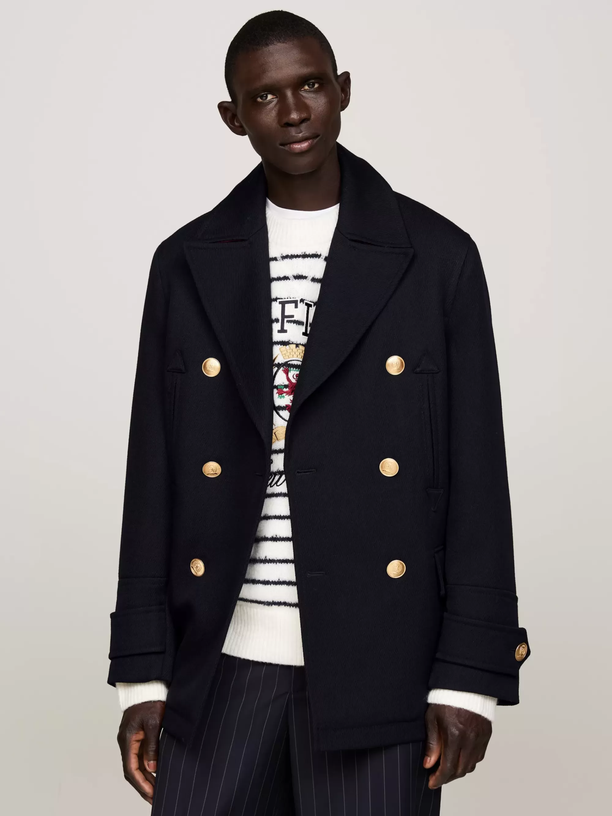 Jassen & Jacks*Tommy Hilfiger Boxy Fit Double-breasted Jas Van Pure Wol DESERT SKY