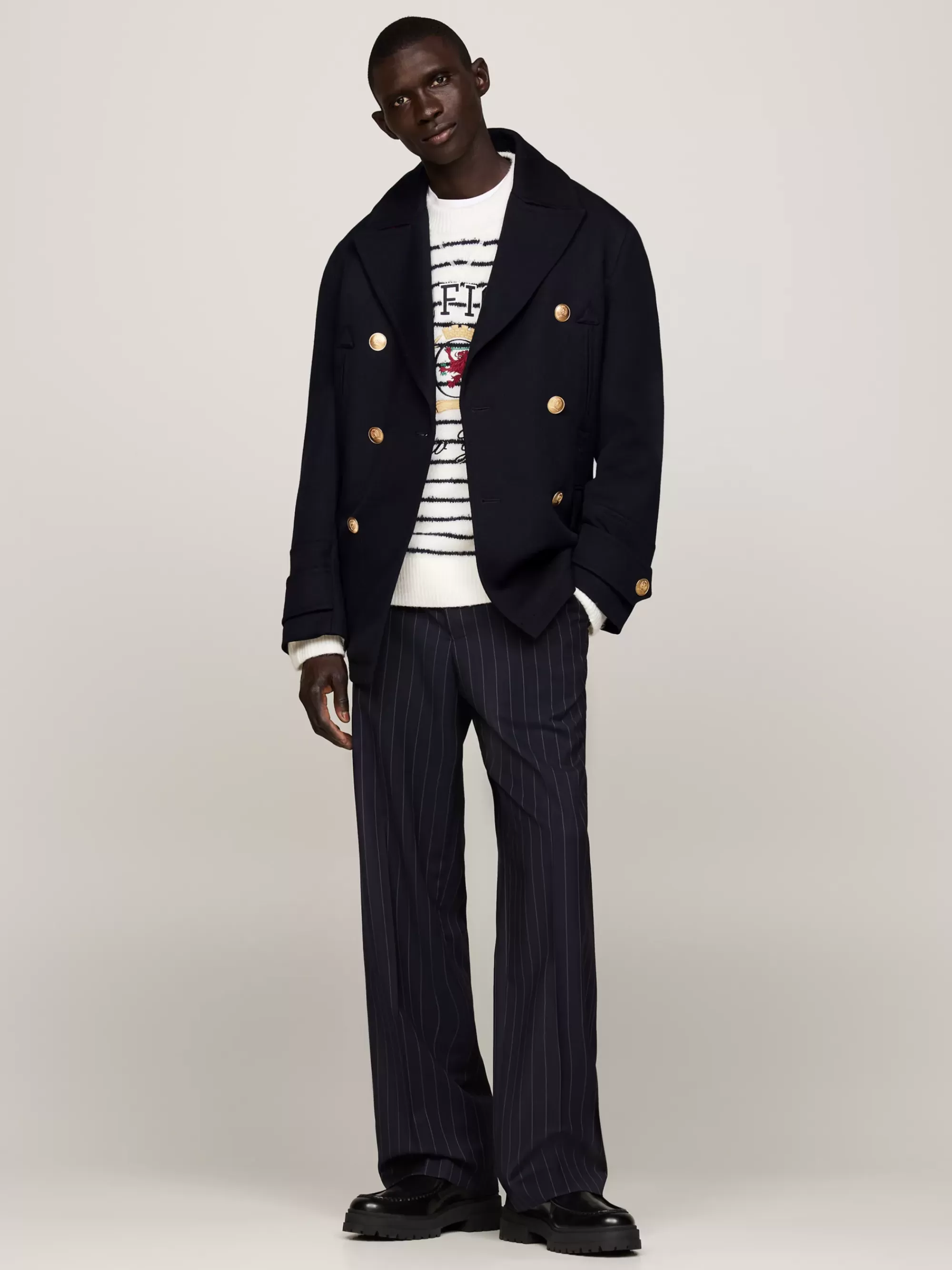 Jassen & Jacks*Tommy Hilfiger Boxy Fit Double-breasted Jas Van Pure Wol DESERT SKY