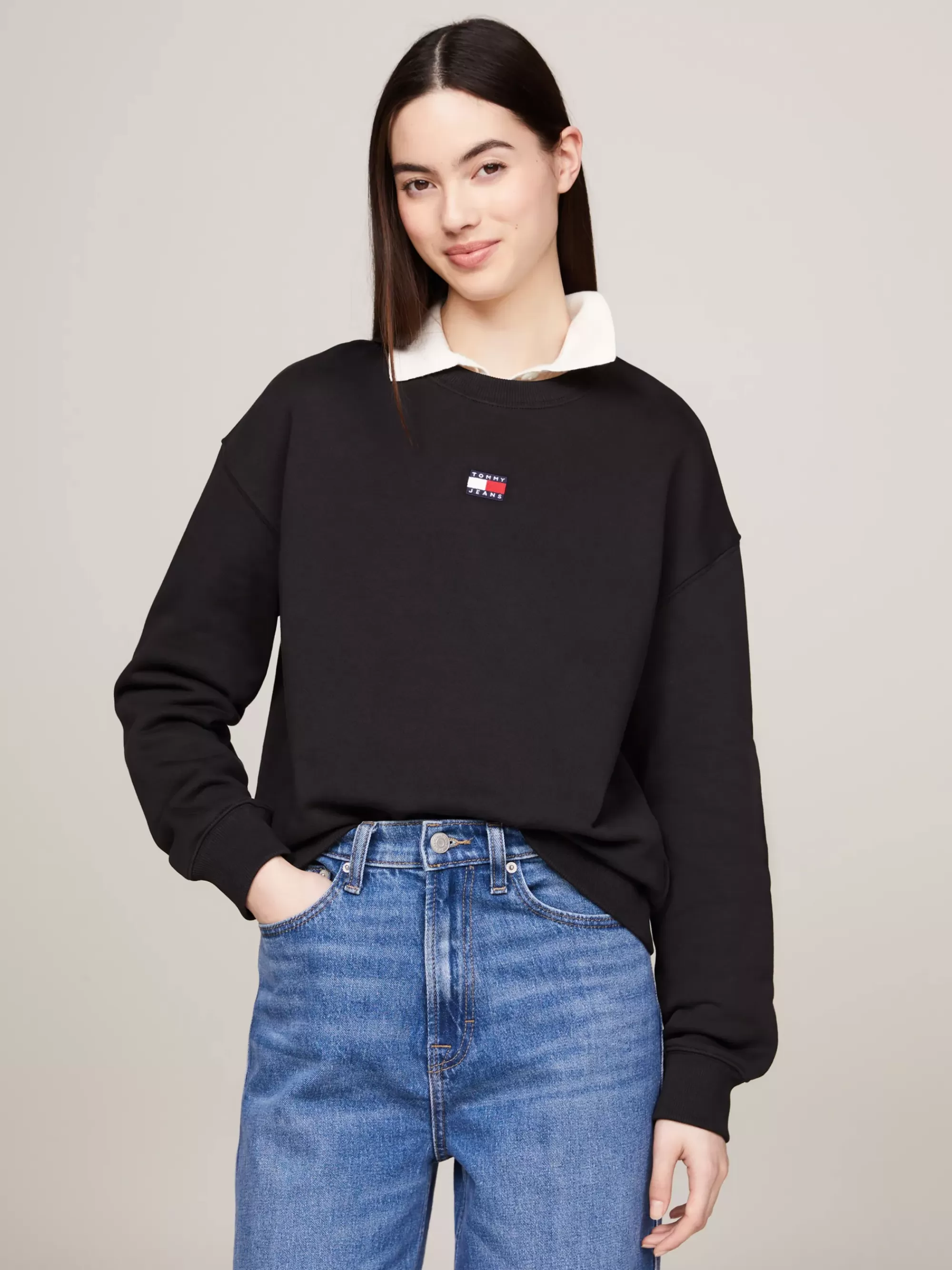 Curve Mode & Inclusieve Maten | Sweatshirts & Hoodies*Tommy Hilfiger Boxy Fit Sweatshirt Met Badge BLACK