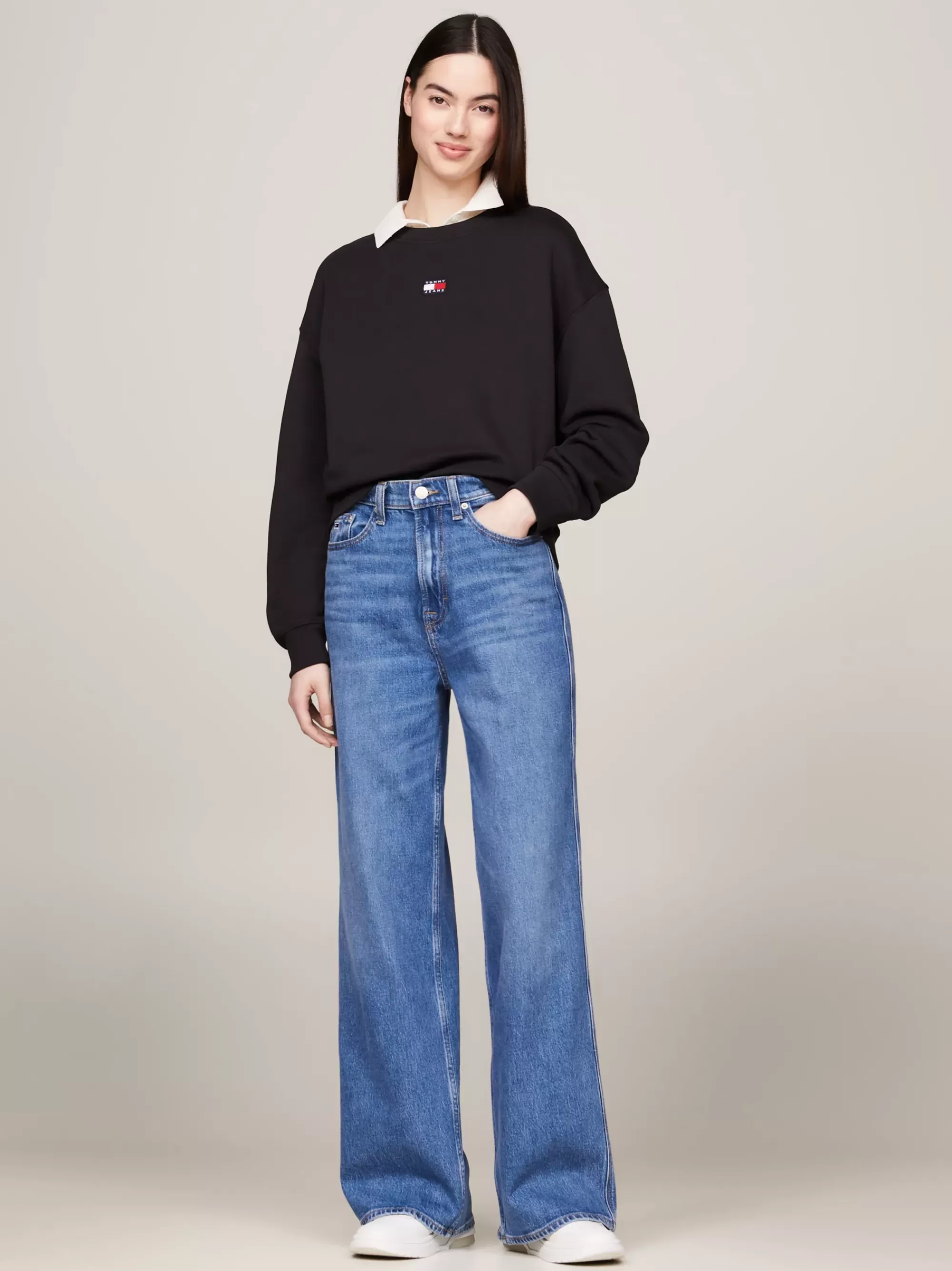 Curve Mode & Inclusieve Maten | Sweatshirts & Hoodies*Tommy Hilfiger Boxy Fit Sweatshirt Met Badge BLACK